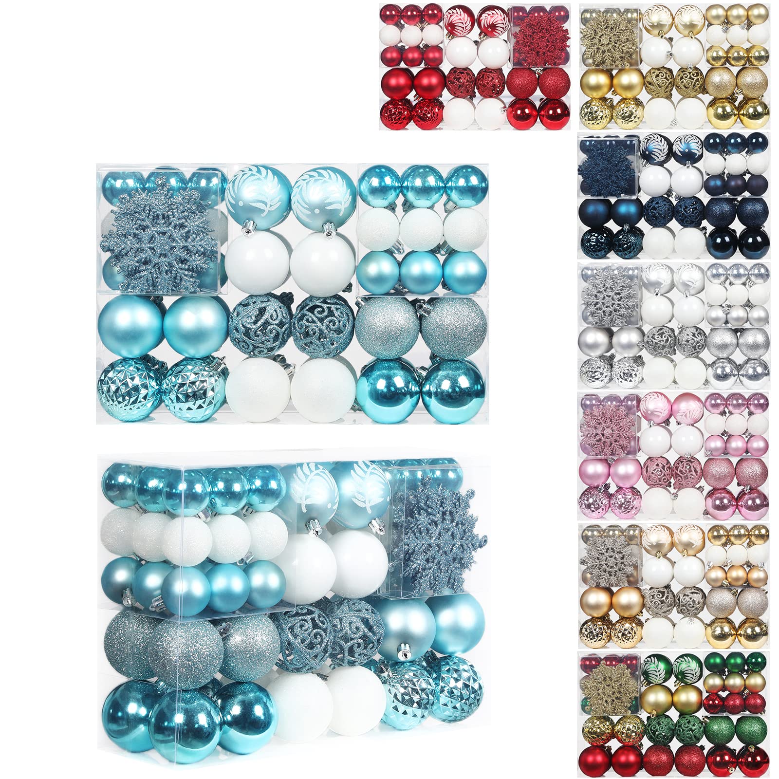 SY CRAFT 86 Pieces of Assorted Shatterproof Christmas Ball Snowflake Ornaments Seasonal Decorative Hanging Ornament Set with Hand-held Gift Package for Xmas Tree Decorations ( Light Blue )