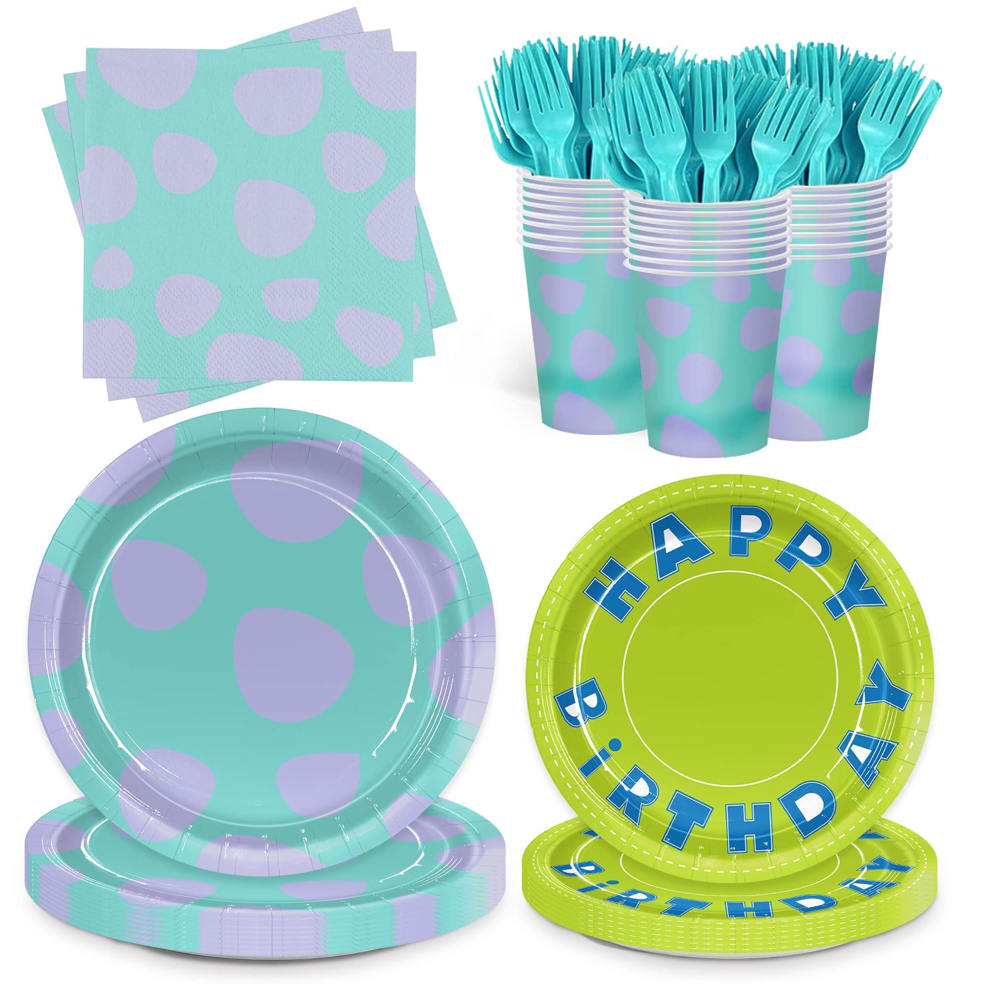 AURORAPARTY 120pcs Birthday Party Supplies Inc Paper Plates Napkins Cups Forks Girl Boy Little Birthday Party Table Decorations Disposable Cake Tableware Set for 24 Guests