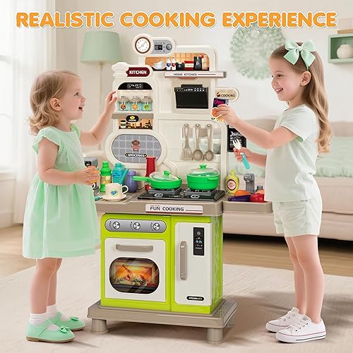 Miniatura 6 de Juego de cocina para niños, juego de cocina para niños pequeños con luz y sonido, estufa de cocina, fregadero de juegos, cafetera, juguete de comida