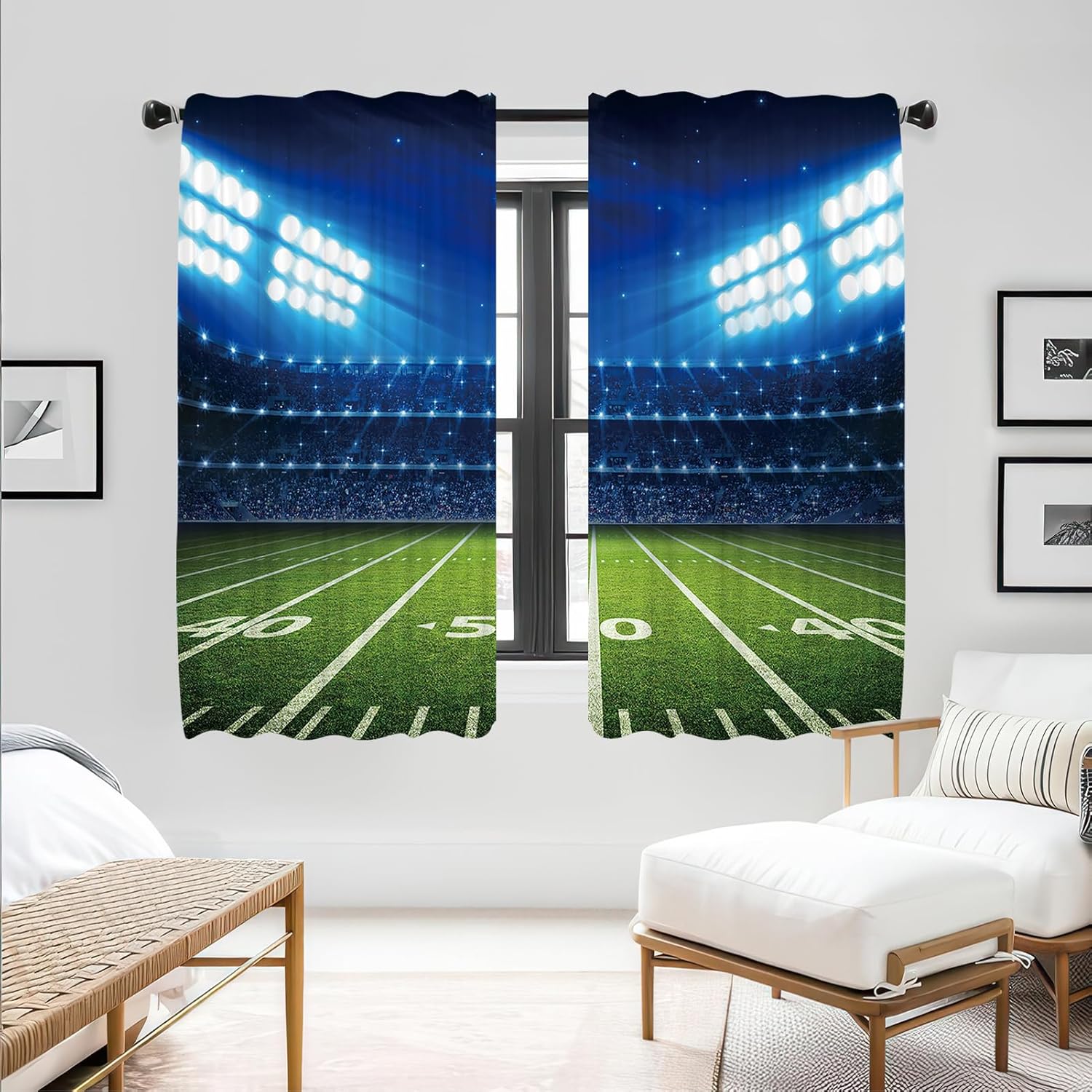 82 x 84 Inches Football Stadium Sports Theme Venues Window Curtain Lawn Audience Spotlight Kids Boys Teens Bedroom Decoration Polyester Drapes 2 Panel