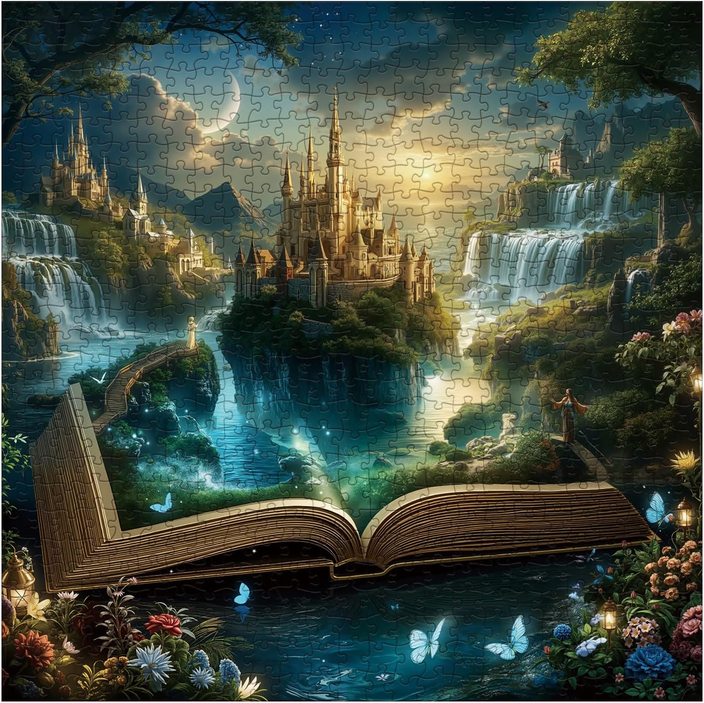 Fantasy Books Castle Puzzles for Adults 1000 Pieces Nature, Magic Pretty Landscape Butterfly Art Jigsaw Puzzles, Beautiful Flower Lake Scenic Puzzle