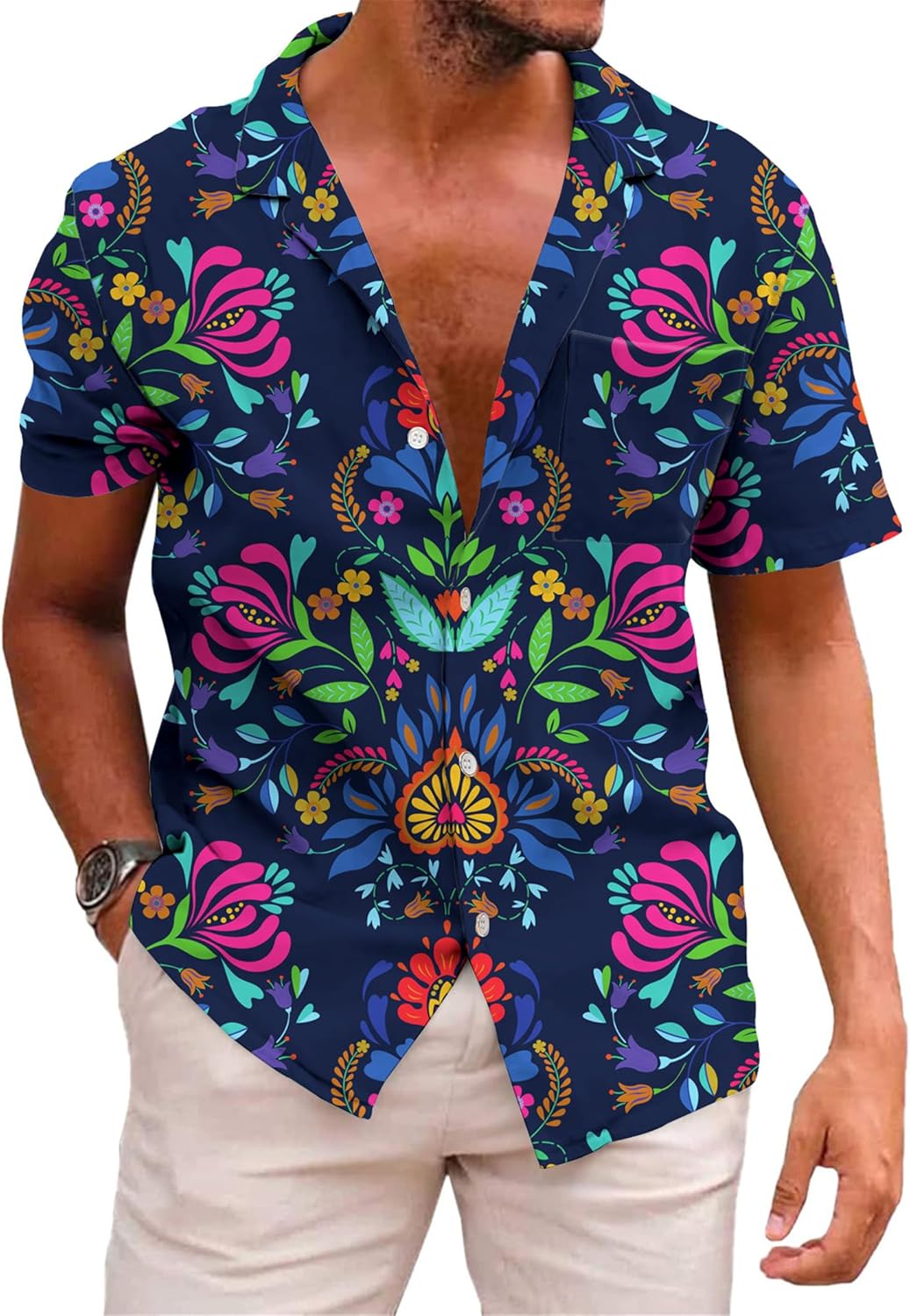 KYKU Mexico Shirt for Men Funny Beach Shirts Hawaiian Button Down Short Sleeve