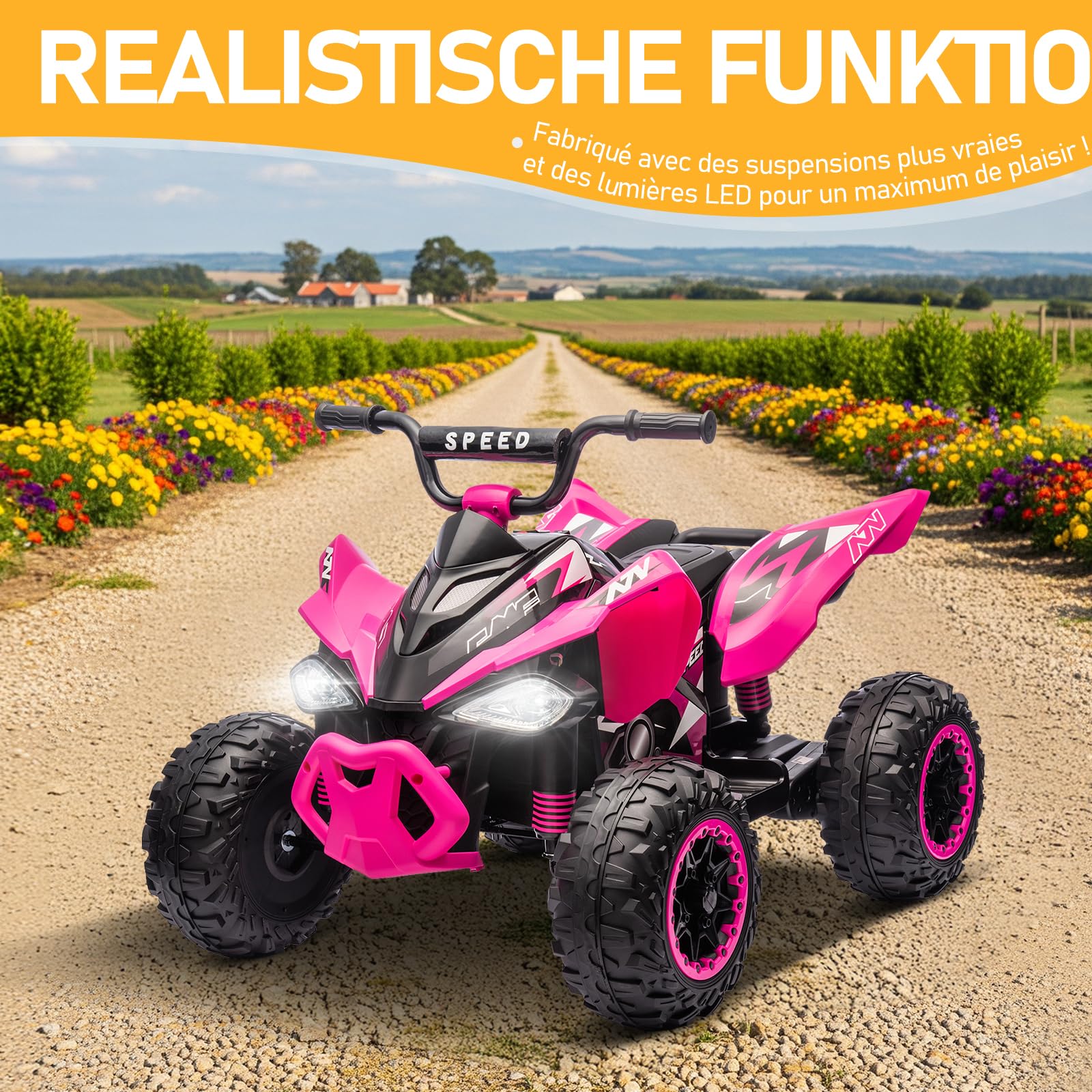LALAHO Quad Électrique Enfants 12V Voiture Électrique avec LED et Musique ATV pour Enfant 3-8 Ans Rose