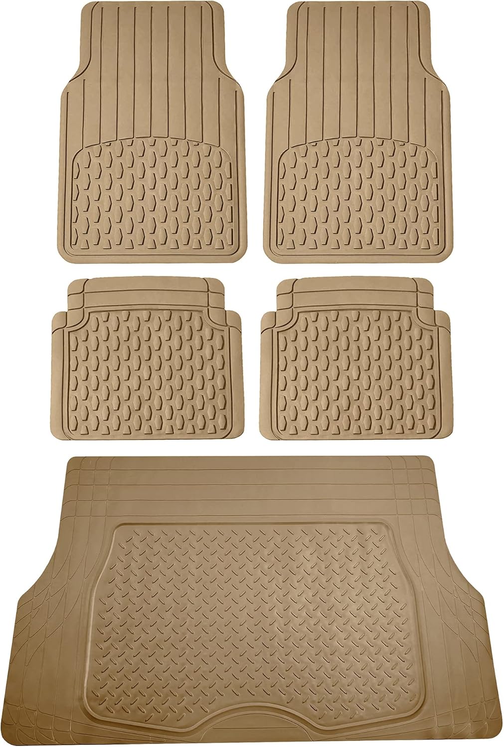 FH Group 4 Piece Liners Trimmable Climaproof™ Vinyl Car Floor Mats- Full Set with Premium Trimmable Vinyl Cargo Liner- Universal Fit for Cars Trucks and SUVs (Beige)
