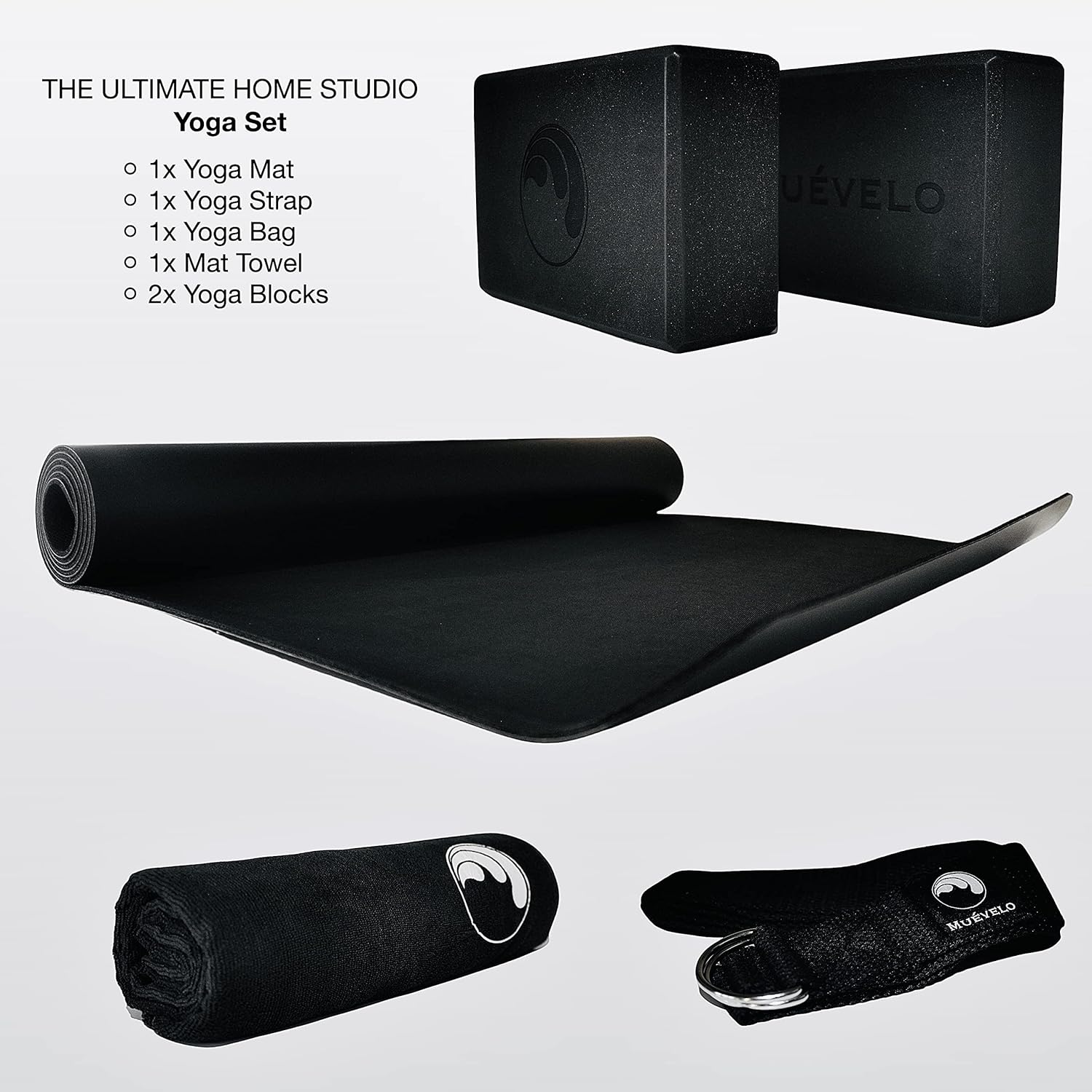 Black Yoga kit and sets for beginners -Yoga Starter sets - Straps, bag, towel, blocks and extra thick mat- Yoga equipment Total of 6pcs-Starter kit bundle- Essential gear-Accessories for Men and Women : Sports & Outdoors