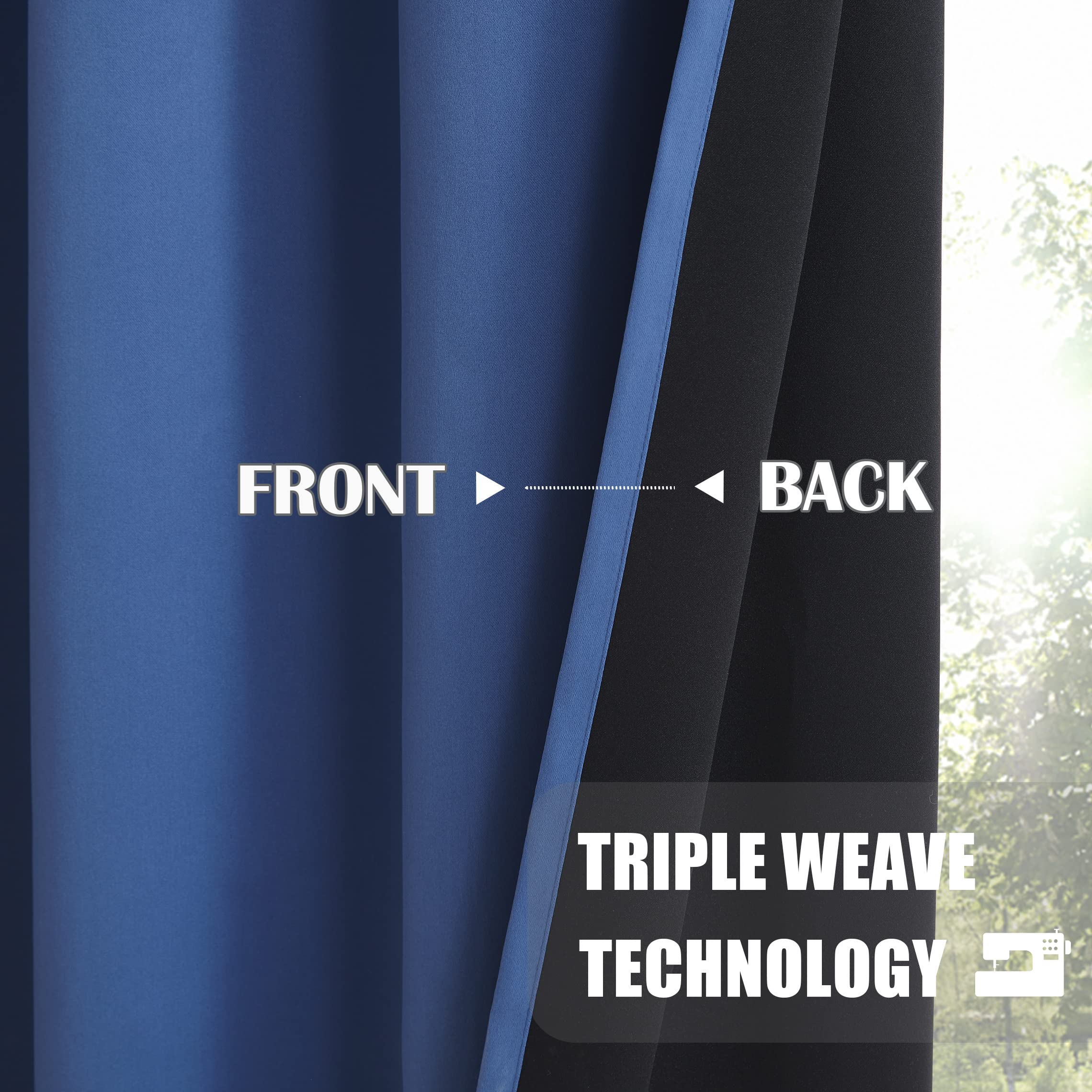 Beauoop Pencil Pleat Blackout Curtains for Bedroom 54 inch Drop Navy Blue Curtains for Living Room Rod Pocket Light Blocking Thermal Insulated Drapes Window Treatment 2 Panels - Image 4