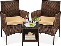 Vista 32 de Best Choice Products Juego de 3 piezas de mimbre para conversación al aire libre, muebles de patio que ahorran espacio para jardín con mesa