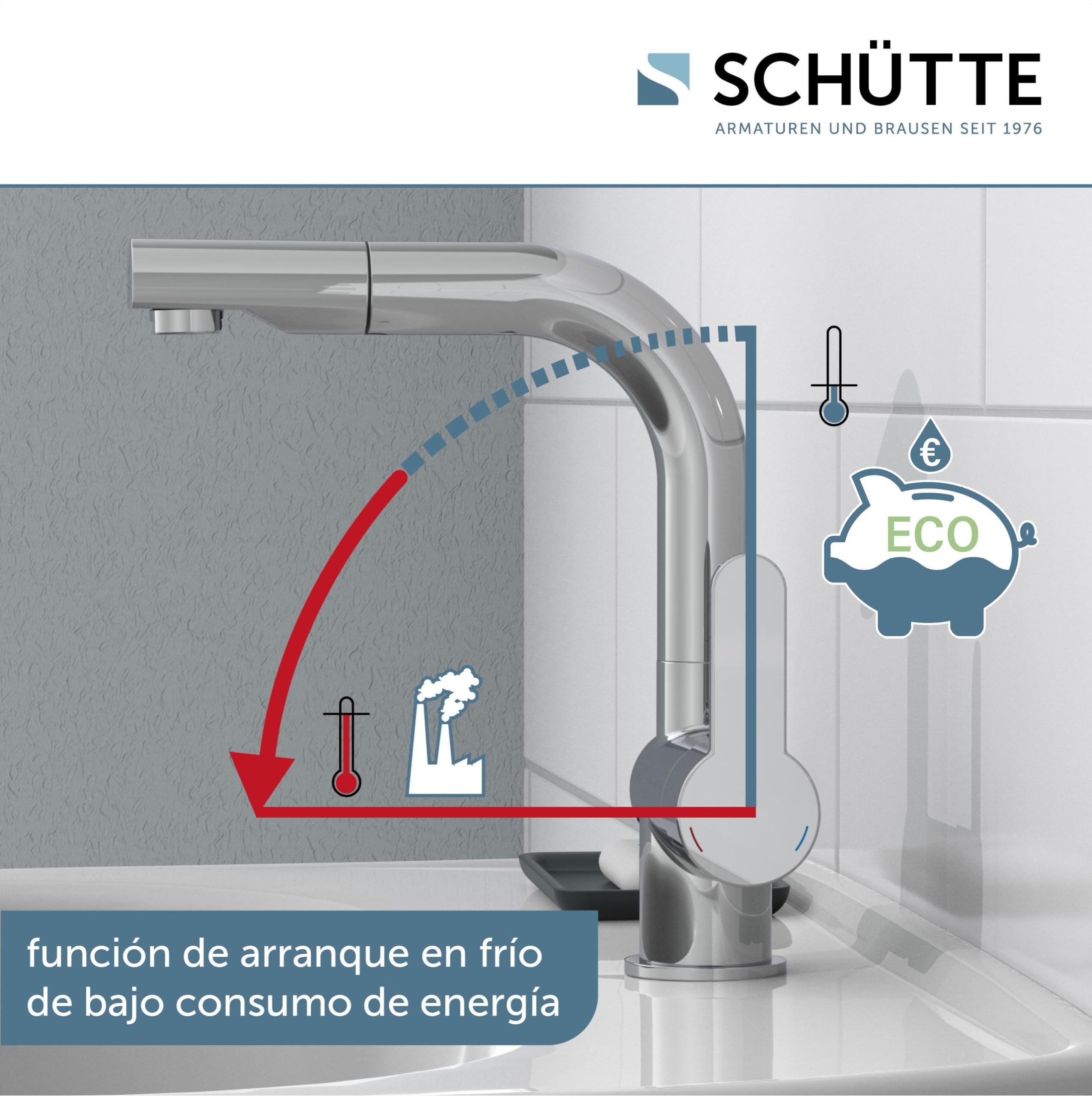 Schütte 79710 Grifo de baño extraíble, alcachofa, Ideal para Lavar el Pelo, Mezclador Monomando con desagüe en Cromo, Cromado