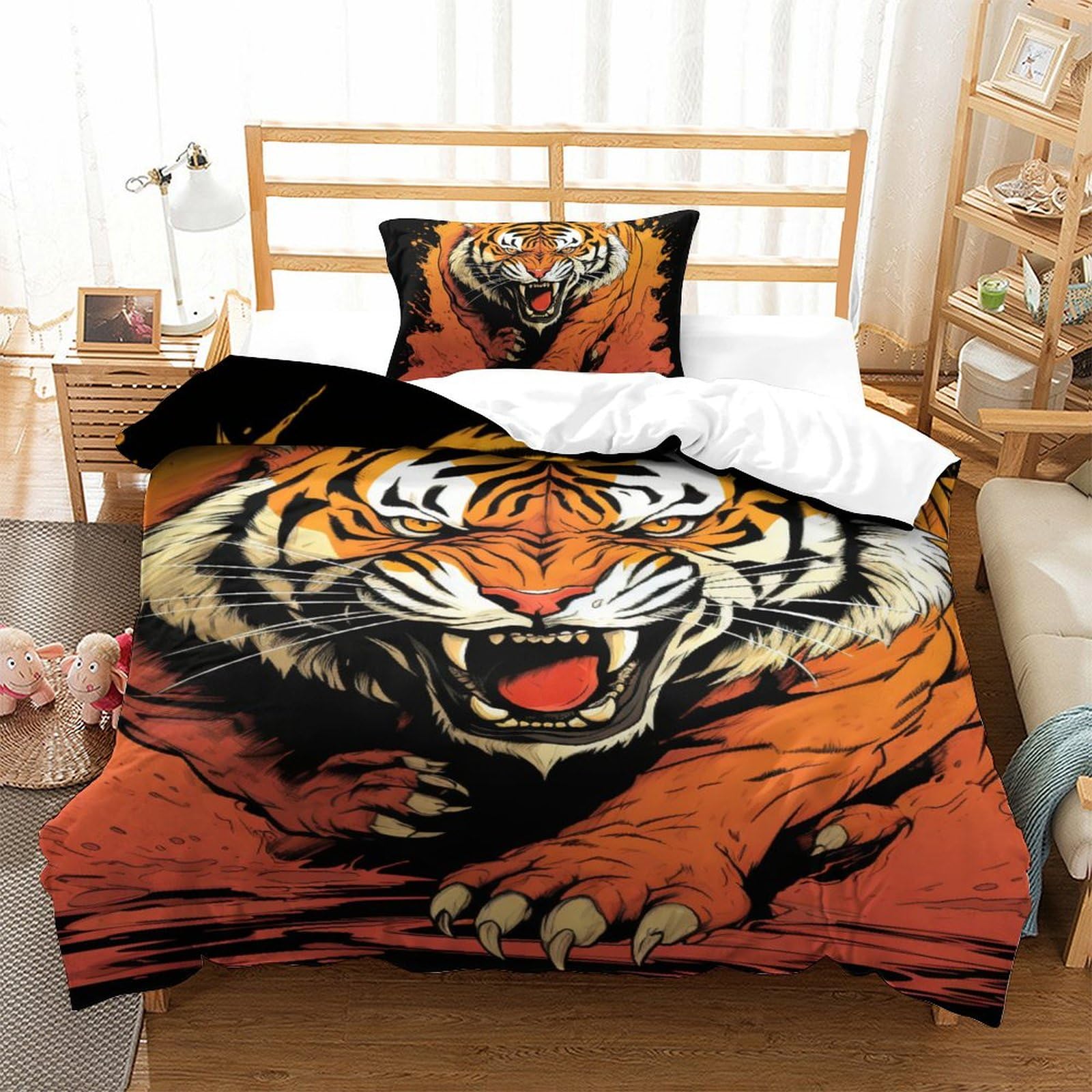 Parure de couette tigre 3D 135x200cm pour des nuits douces et sereines