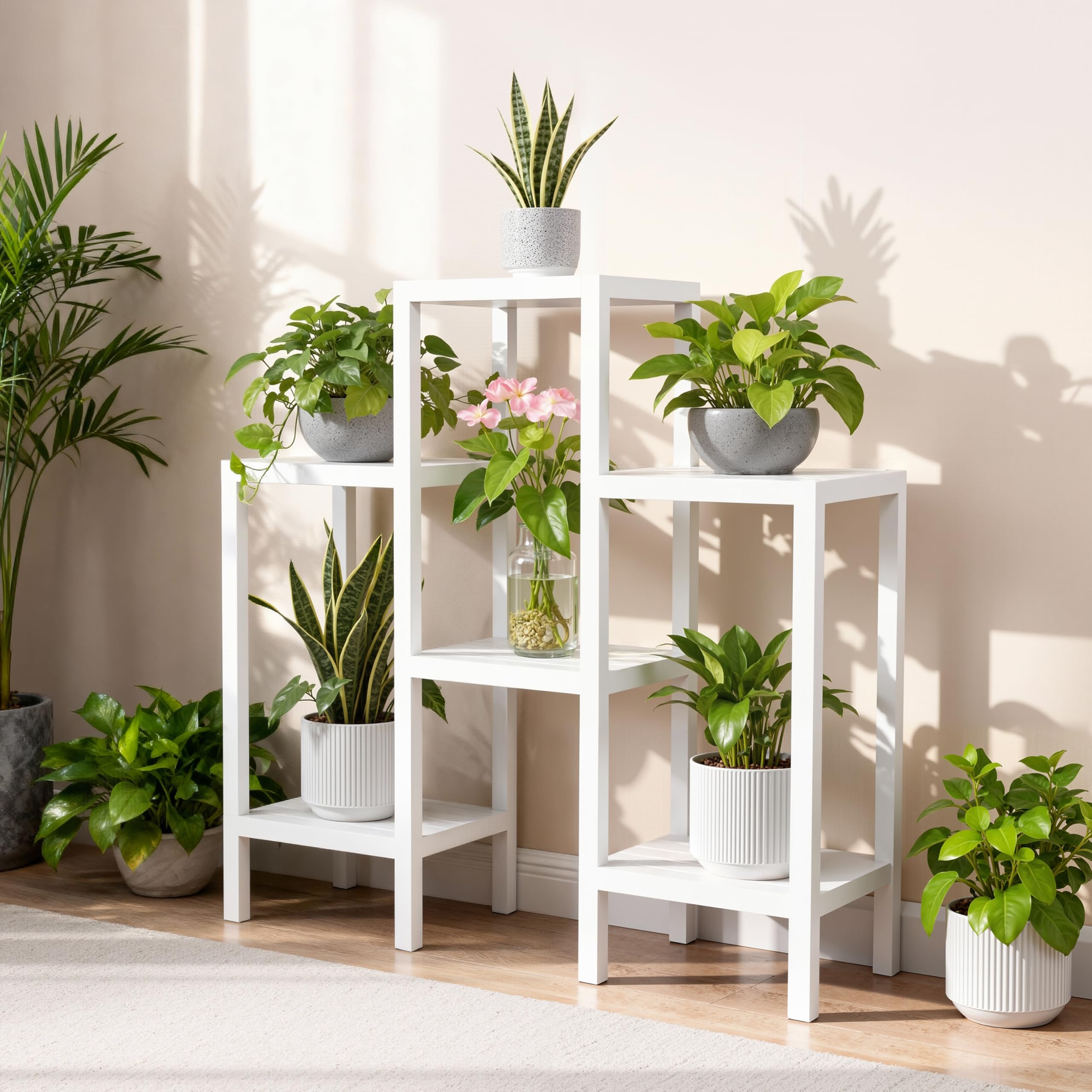 Ribelli Staffa per fiori a 6 piani, per piante, fai da te, a più piani, impilabile, espandibile, per interni, balcone, decorazione soggiorno, giardino, terrazza e ufficio, bianco