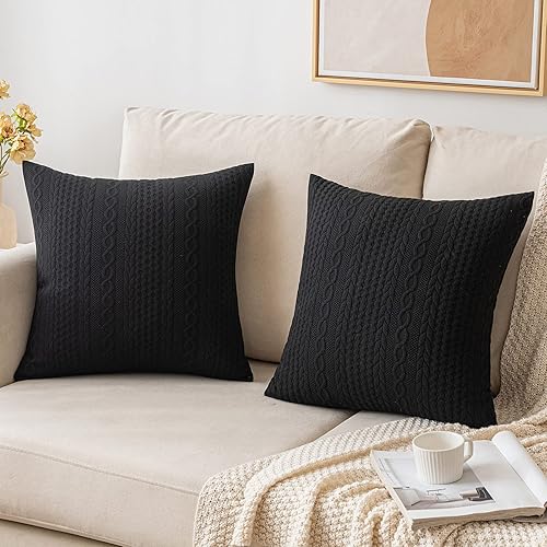 Miniatura 7 de MIULEE Juego de 2 fundas de almohada decorativas de 18 x 18 pulgadas, color gris oscuro, supersuaves, modernas, con estampado en relieve, fundas de