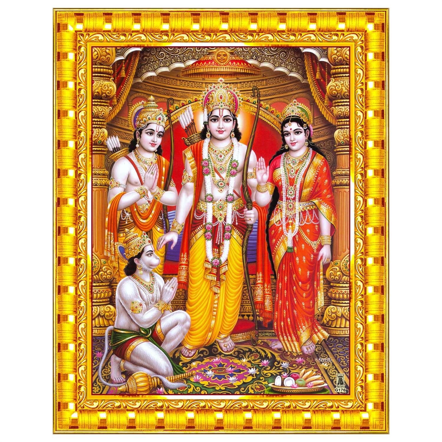 Ram Darbar Lord Shri Rama Sita Parivar Family Wall Painting Framed Home Decor (Wood,Matte,Gold,Small Size,6 x 8 Inch) R741S