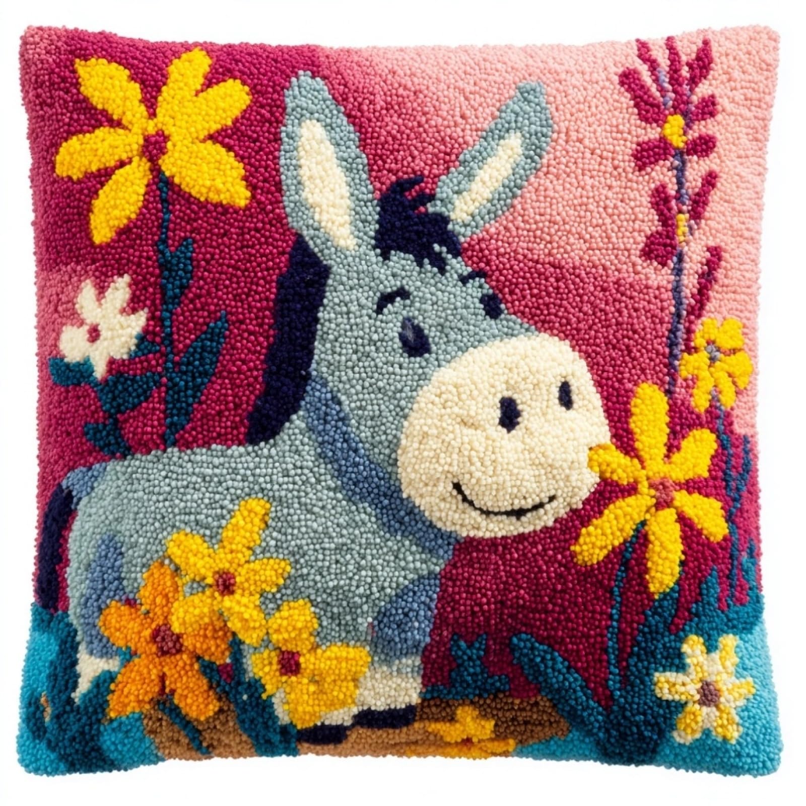 AxiangziK Latch Hook Pillow Kit 17x17in,Flowers and Donkeys