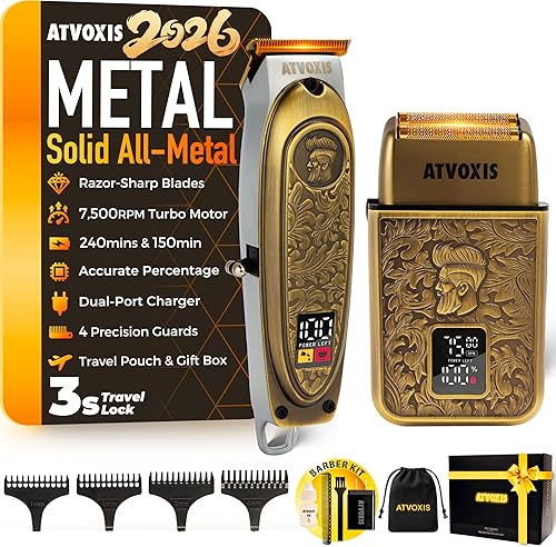 Maquinilla de afeitar de cuerpo de metal afilada T-Blade recortadora de pelo/barba con 4 protectores y kit de afeitado cerrado para hombres:
