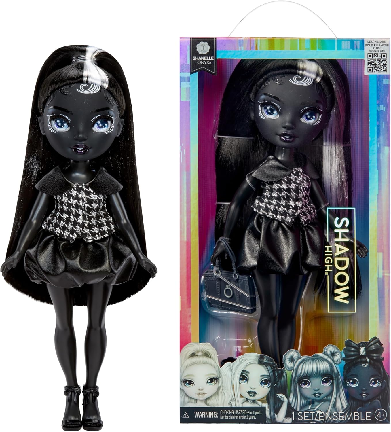 Rainbow High Shadow High Shanelle Onyx- Grayscale 11” Fashion Doll. Black hair. Black Outfit. Stylish Handbag, Great Gift for Kids 4-10 years Old