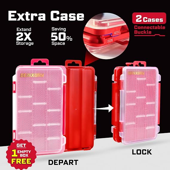 Geinxurn Small Flat Storage Parts Organizer, 2Pcs Red Portable Transparent Plastic Small Parts Tool Box with Removable Dividers, Screwdriver Bit Cases Storage(2 Pieces)