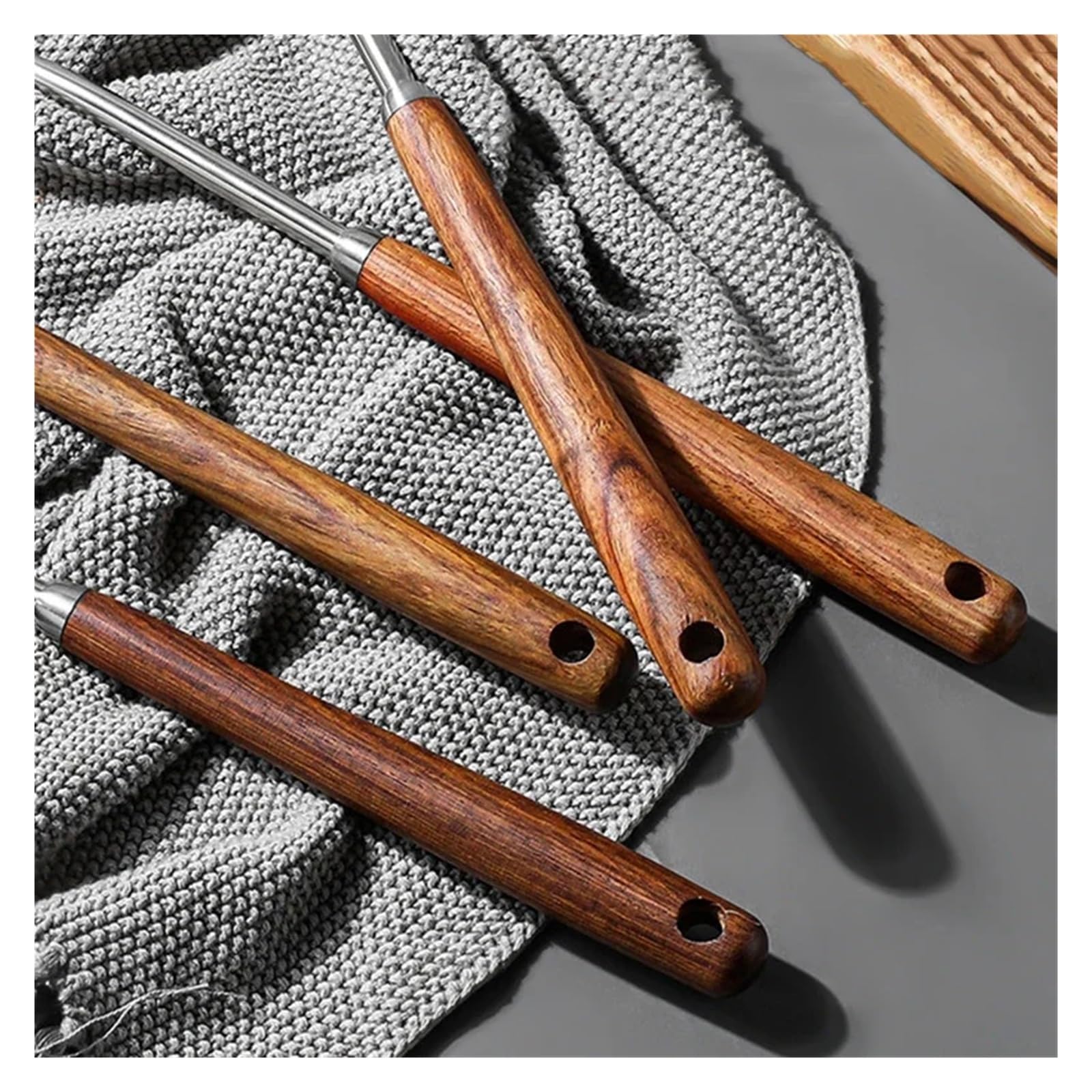 Cucharón de cuchara sopa Wok Turner acero inoxidable 304 con mango madera, utensilios cocina for colgar en la pared(AB)