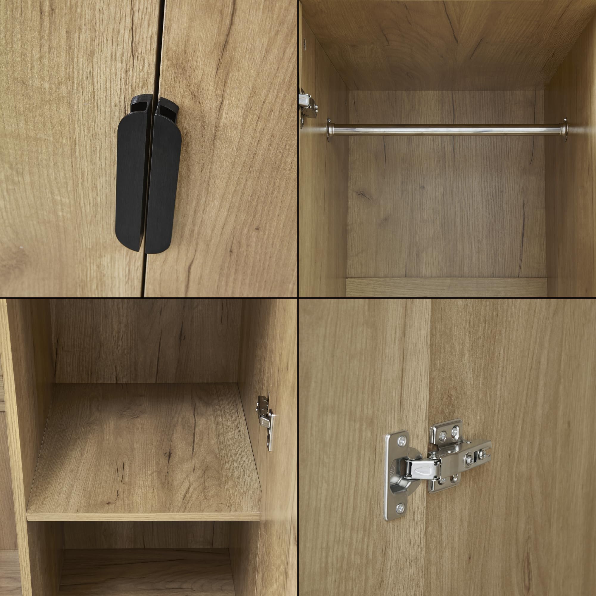 [en.casa] Armario Dormitorio Eiselfing Armario Ropero Clóset con 2 Puertas 1 Perchero 4 Compartimentos 3 Cajones para Dormitorio Vestidor MDF 176 x 80 x 52 cm - Efecto Roble