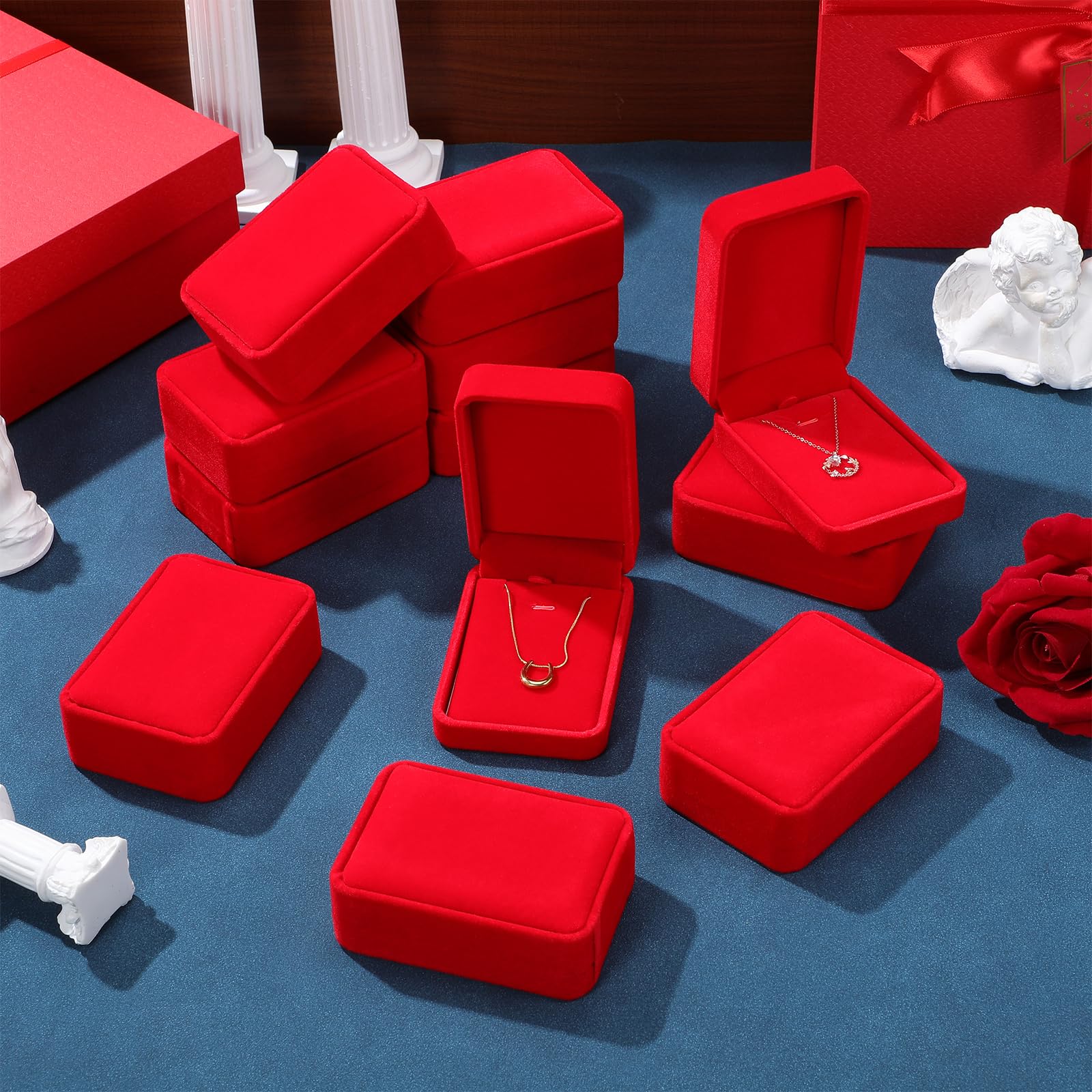 Alasum 12 Stück Elegante Samtbox für Halsketten und Anhänger Schmuckaufbewahrung mit Schublade und Vielseitigem Stauraum für Weihnachten und Geburtstagsfeiern