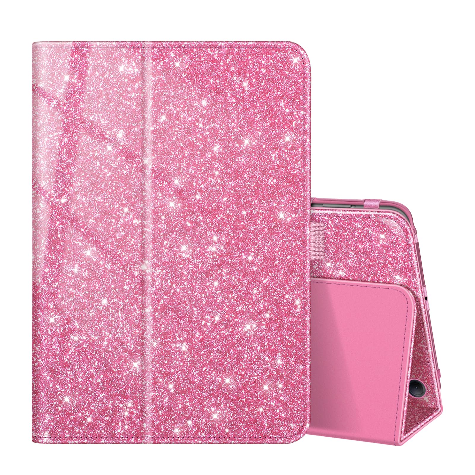 Fintie Folio Case for Amazon Kindle Fire HD 8 & Fire HD 8 Plus Tablet (12th Generation/10th Generation, 2024/2022/2020 Release)-Slim Fit Vegan Leather Stand Cover with Auto Sleep/Wake,Glitter Magenta