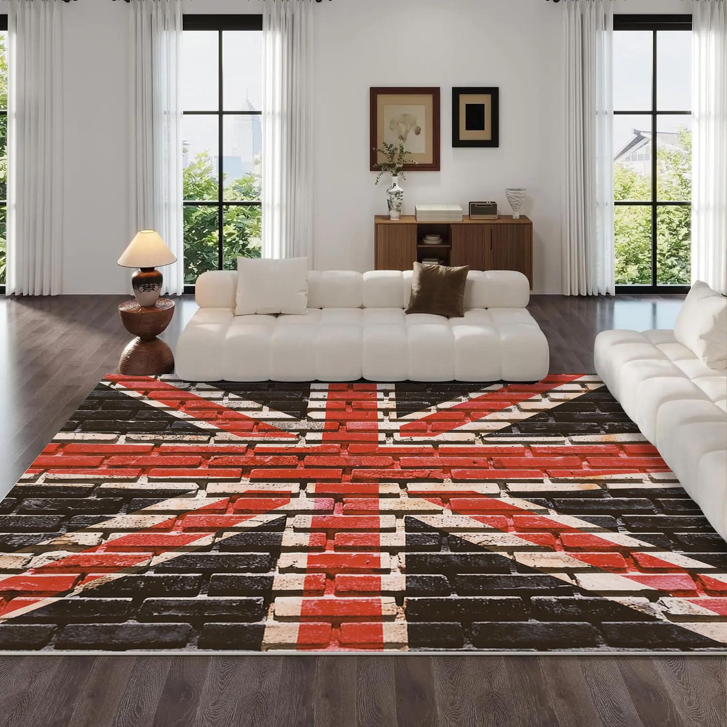 Moquette intérieur poils courts 60x90cm antidérapante motif brique rétro