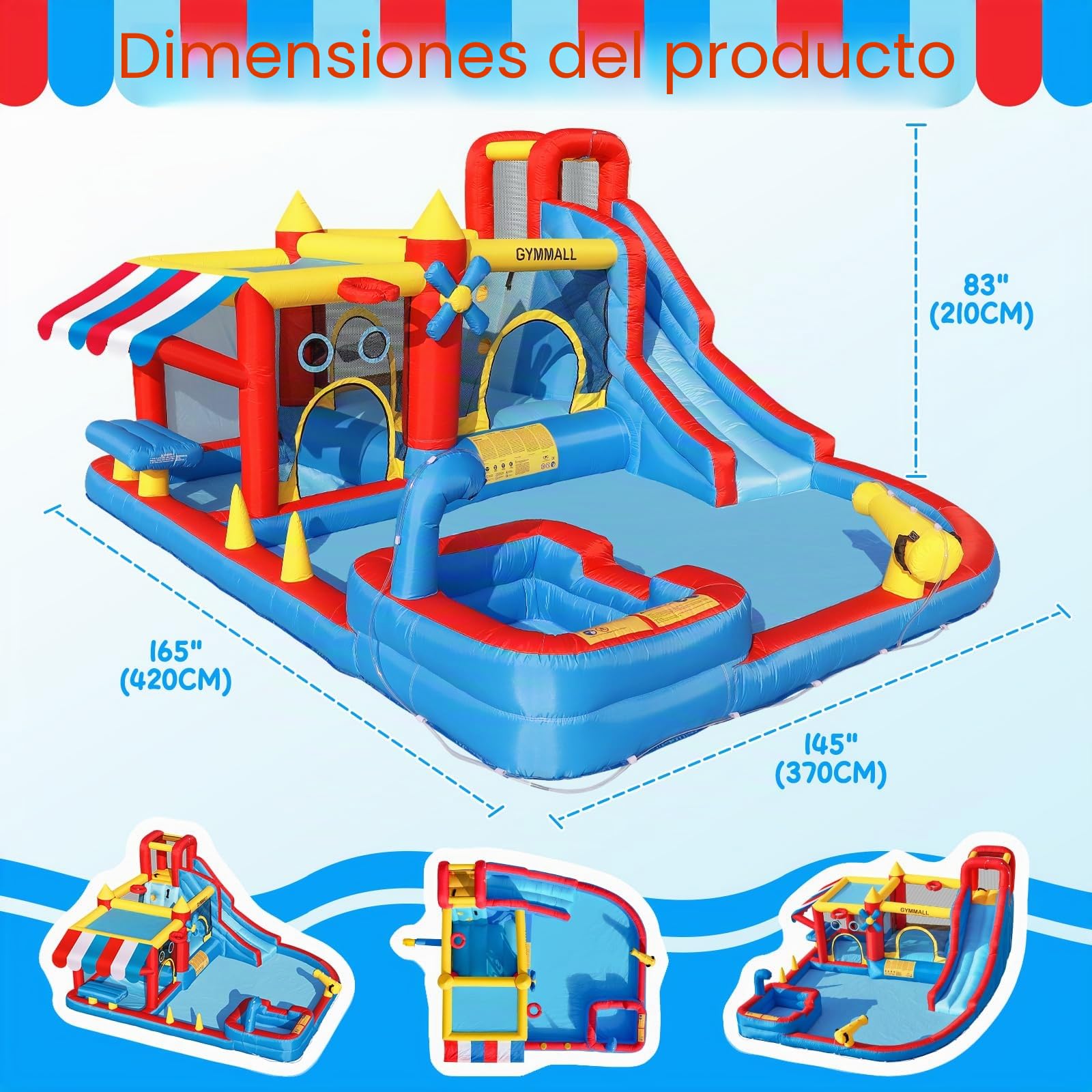 Castillo Hinchable 10 en 1 Niños – Supermercado Simulado, Tobogán de Agua, Piscina de Chapoteo, Tobogán Largo, Trampolín, Soplador 550W – Ideal Cumpleaños, Fiestas, Vacaciones