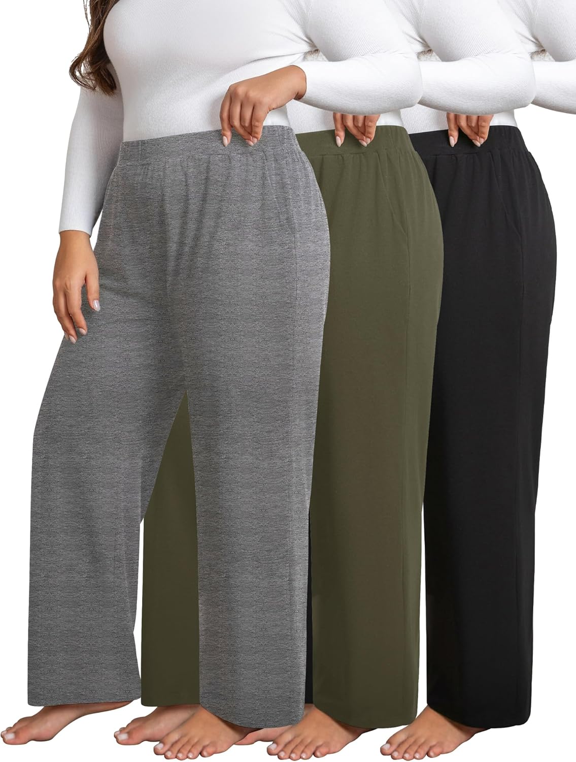 3 Pack Women's Plus Size Sweatpants, High Waist Wide Leg Pants, Loose Casual Pajama Pants, Yoga Pants with Pockets