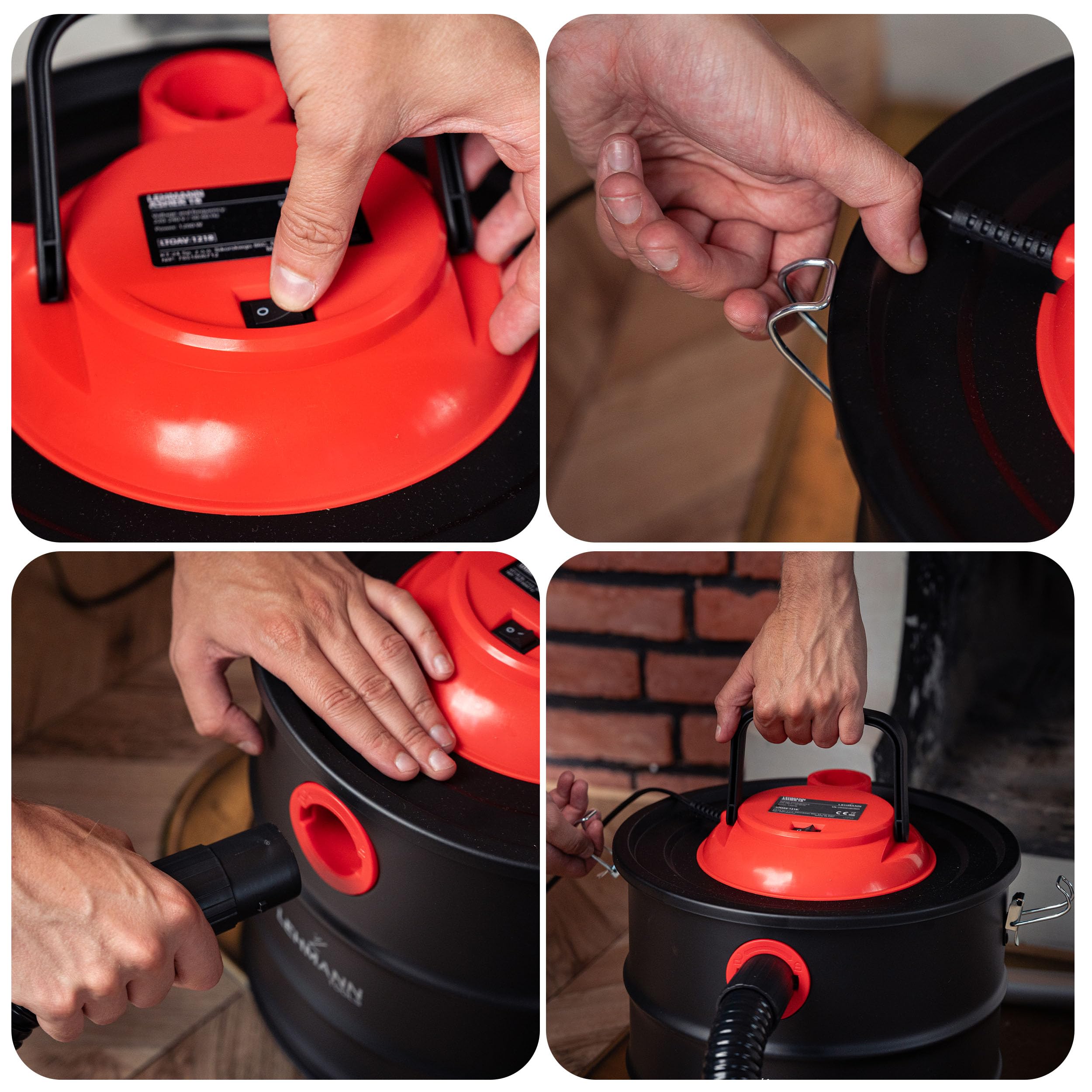 LEHMANN Aspirateur à Cendres 15L, Aspirateur Cheminée pour Haute Température, Réservoir Robuste, Filtre HEPA avec Panier Métallique, Fonction Soufflage, Nettoyage Cheminées et Pellets
