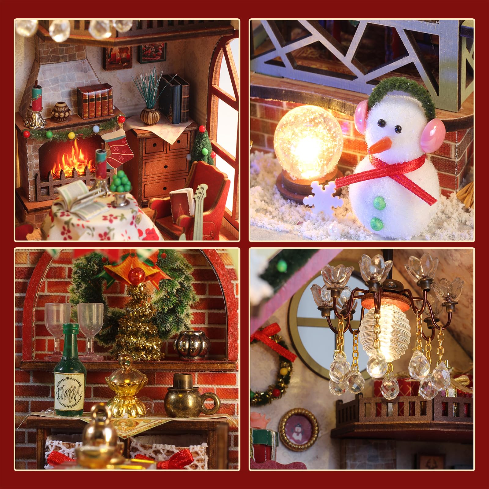 Cuteefun Miniature da Costruire con Musica, Casa delle Bambole DIY con Luci Touch, Diorama Natalizio, Natale e Compleanni (Rifugio di Natale)