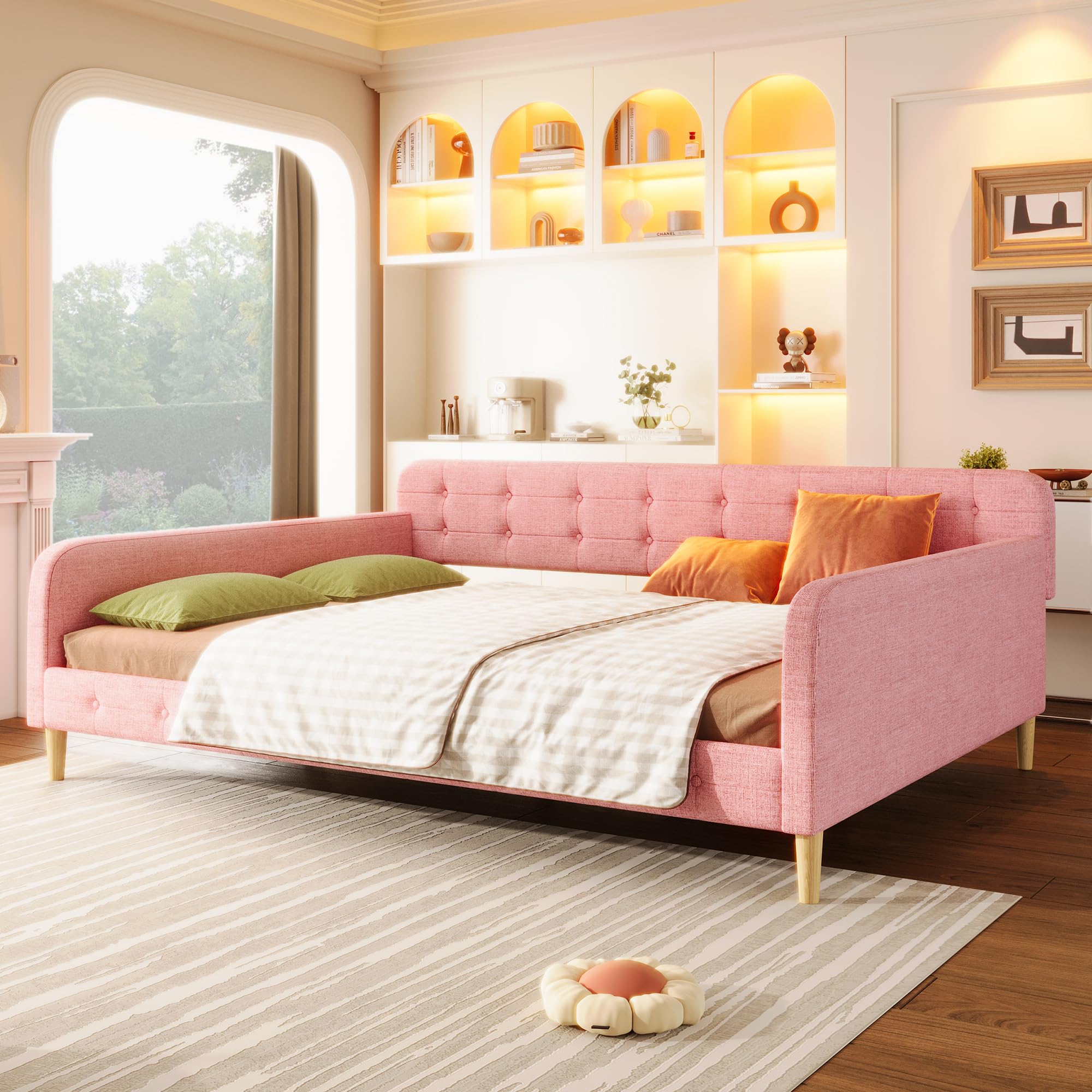 Amazon.com: SOFTSEA Queen Size Pink Daybed Frame, Upholstered