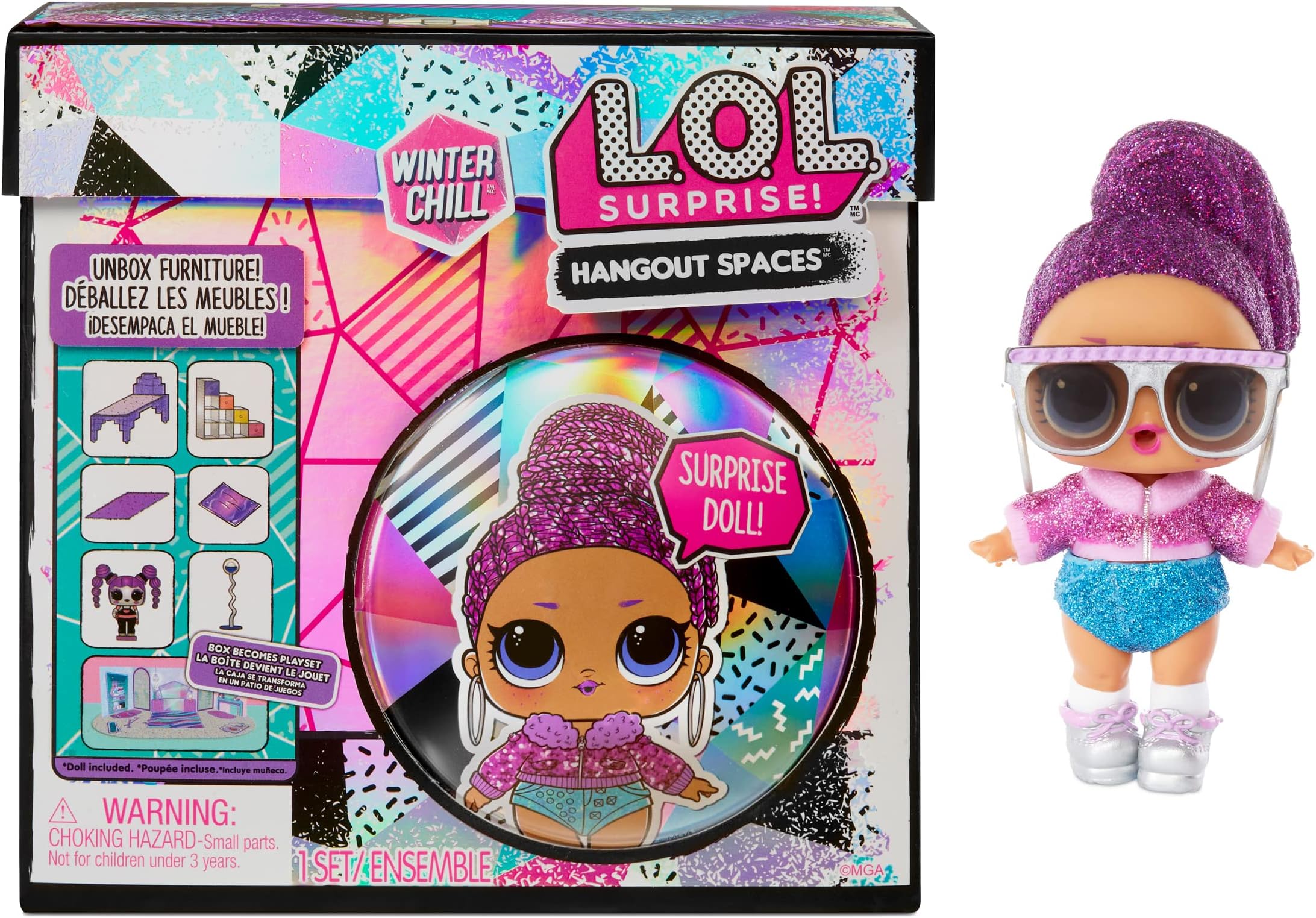 L.O.L. Surprise! LOL Winter Chill Hangout Spaces Möbelset - BLING QUEEN Mit 10+ Überraschungen inkl. Puppe, Accessoires und Möbel 2-in-1 Spielset Tolles Geschenk für Mädchen Jungen ab 4+ Jahren