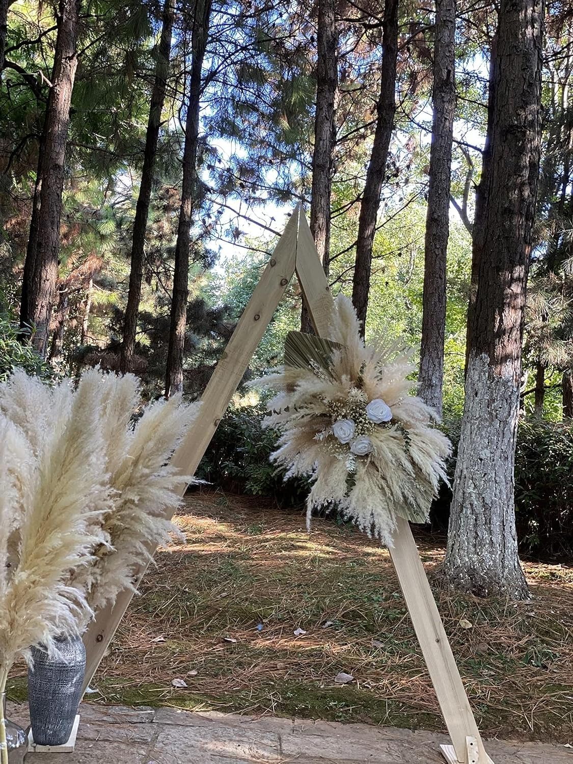 Décoration murale bohème à suspendre à l'herbe de la pampa et fleurs séchées – Arrangement floral naturel rustique pour arches de mariage, murs de ferme et décoration d'intérieur (Bohc bois)