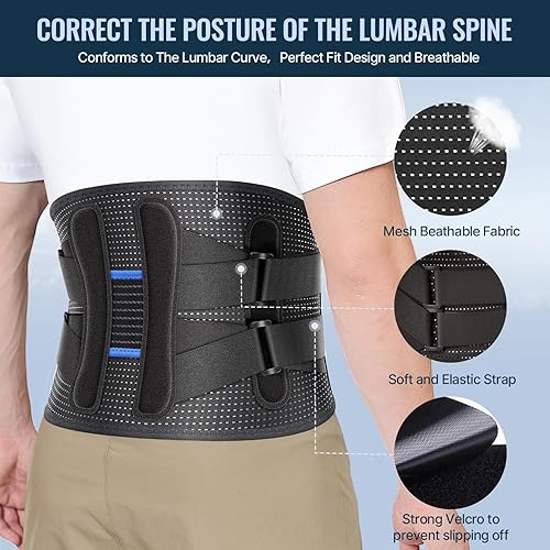 Miniatura 6 de Fit Geno Soporte de espalda para aliviar el dolor de espalda baja, soporte lumbar para hombres y mujeres, cinturón de levantamiento de pesas