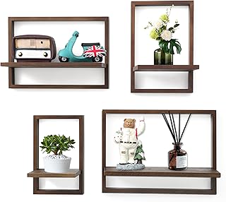 PHOENANCEE Square Floating Shelves,Framed Wall Shelf Decorative Set of 4...
