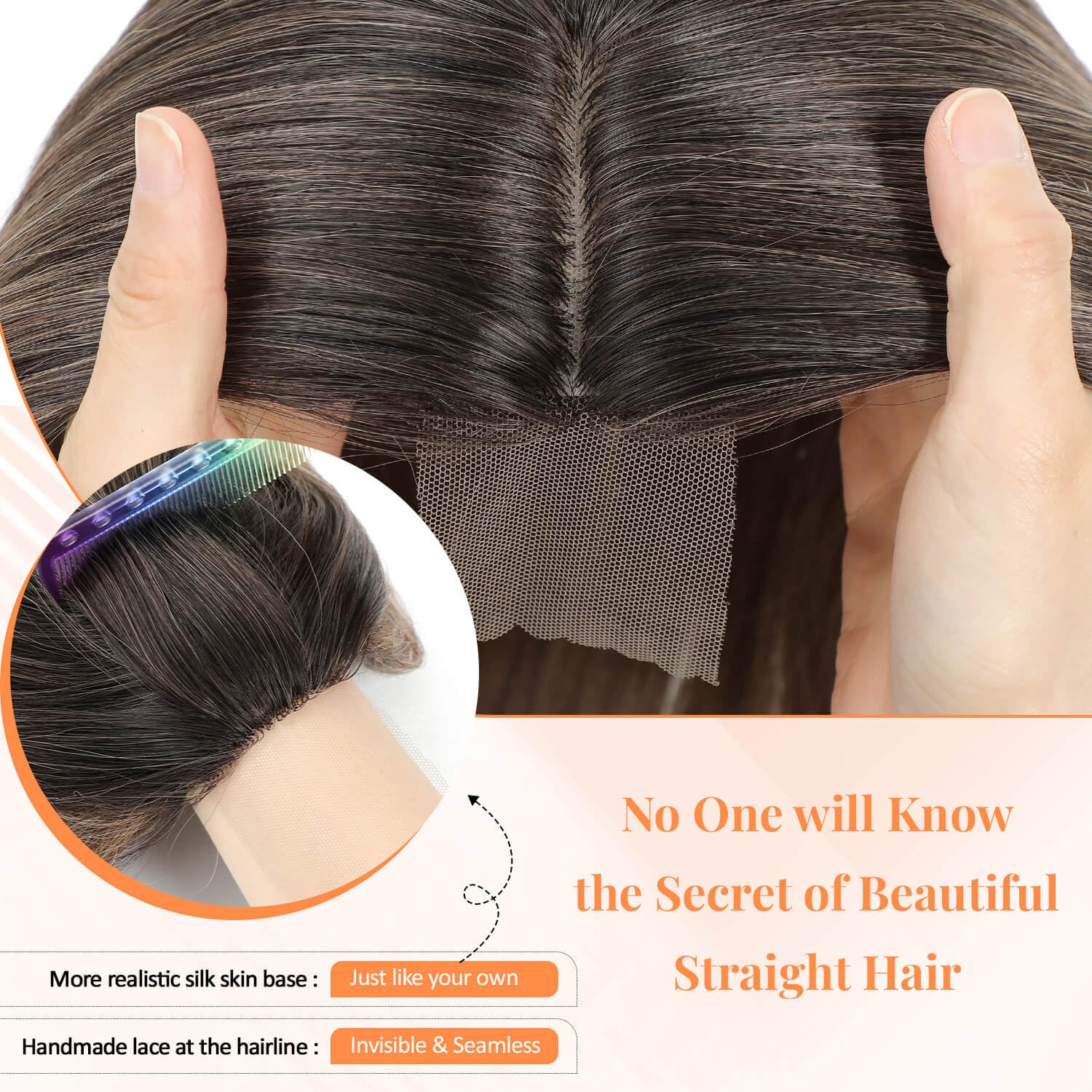Peonymebeauty Blonde Hair Topper for Women 6.5"X6.5" Big Base Topper for Hair Loss 18 Inch Long Layered Hairpieces Wiglets (Rich Brown with Dark Root) - Image 3