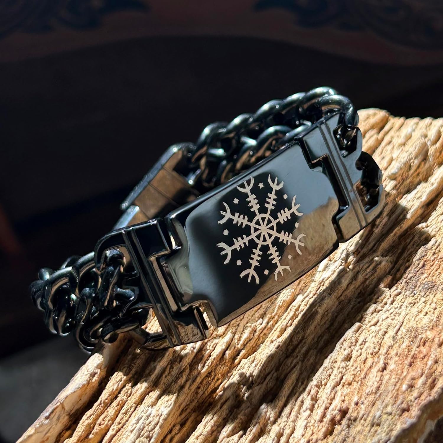 bahamut Mens Viking Odin Gungnir Stainless Steel Cool Cuban Chain Link Bracelet for Men,Norse Cuff Wristband Jewelry