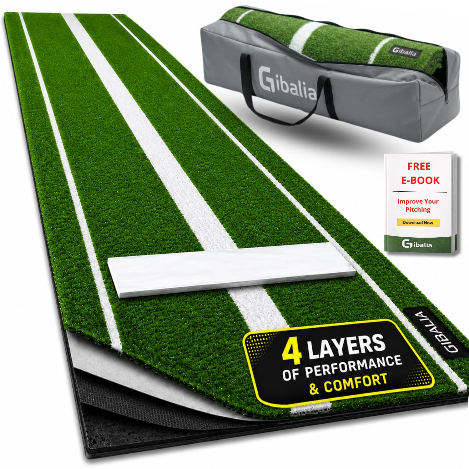 Softball Pitching Mat - with Pitcher Rubber - Baseball - 10'x3'