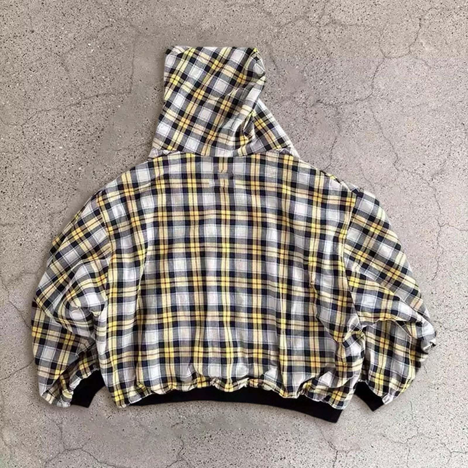 Veste Homme Bombers Réversible Zip Doublure Carreaux Automne Capuche Chic Casual Oversize Ample Chaud Épais Confortable Large Retro Urbain Streetwear Hiver Doux
