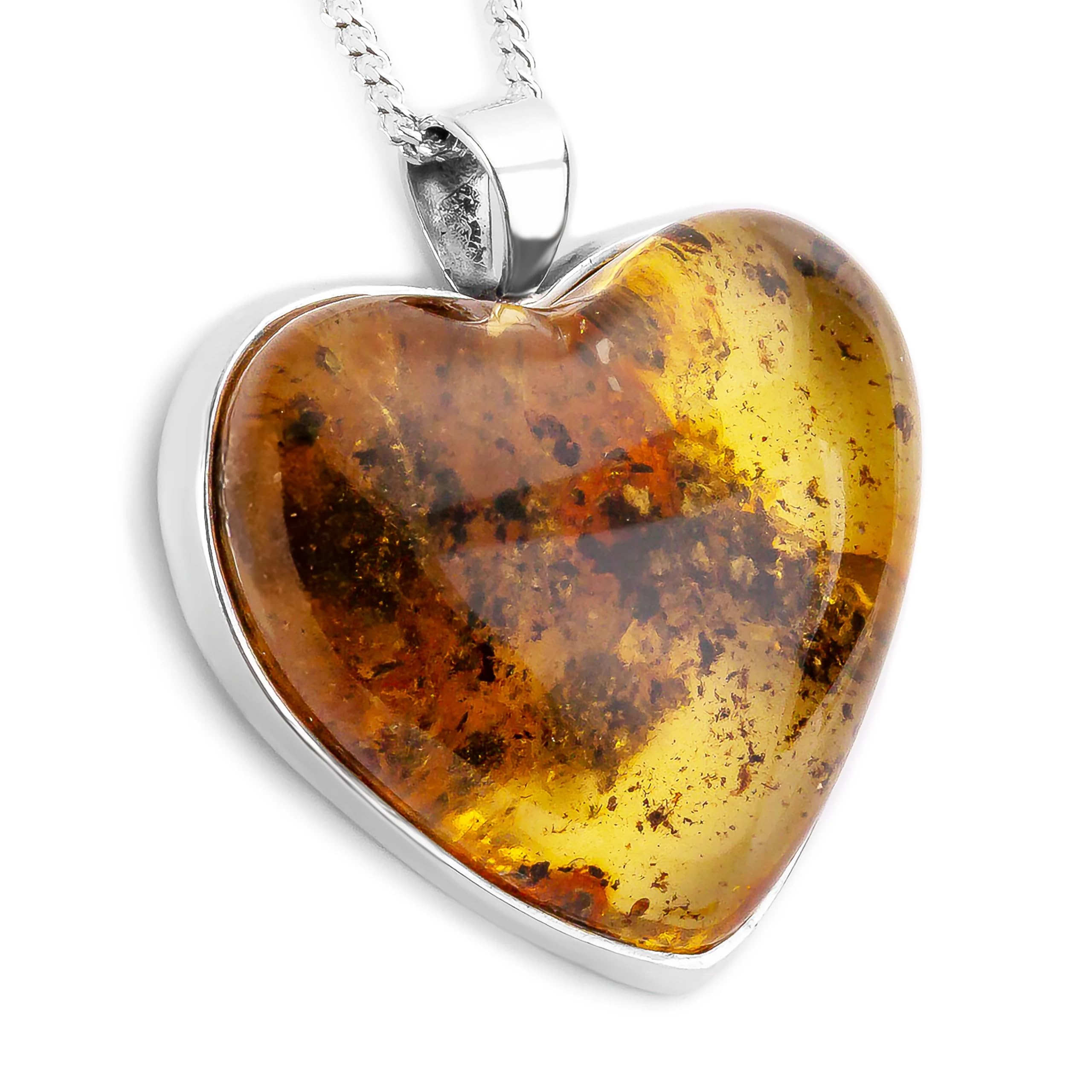 HENRYKA Handmade Natural Baltic Amber Heart Necklace | 925 Sterling Silver Handcrafted Jewellery | Designer Gemstone Pendant