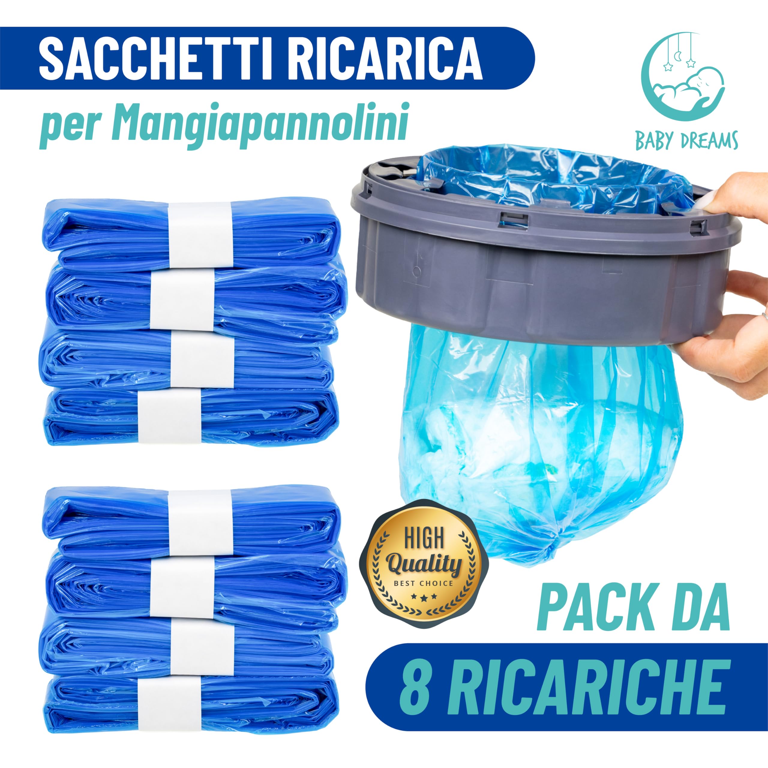 Ricarica Sacchetti Per Pattumiera Pannolini - 12 Rotoli Da 4,5m Compatibili Con Tutti I Contenitori