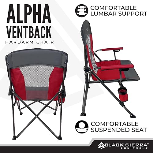 Miniatura 9 de Black Sierra - Silla de camping portátil plegable para césped y playa con reposabrazos duro acolchado, respaldo ventilado de malla, espacioso,