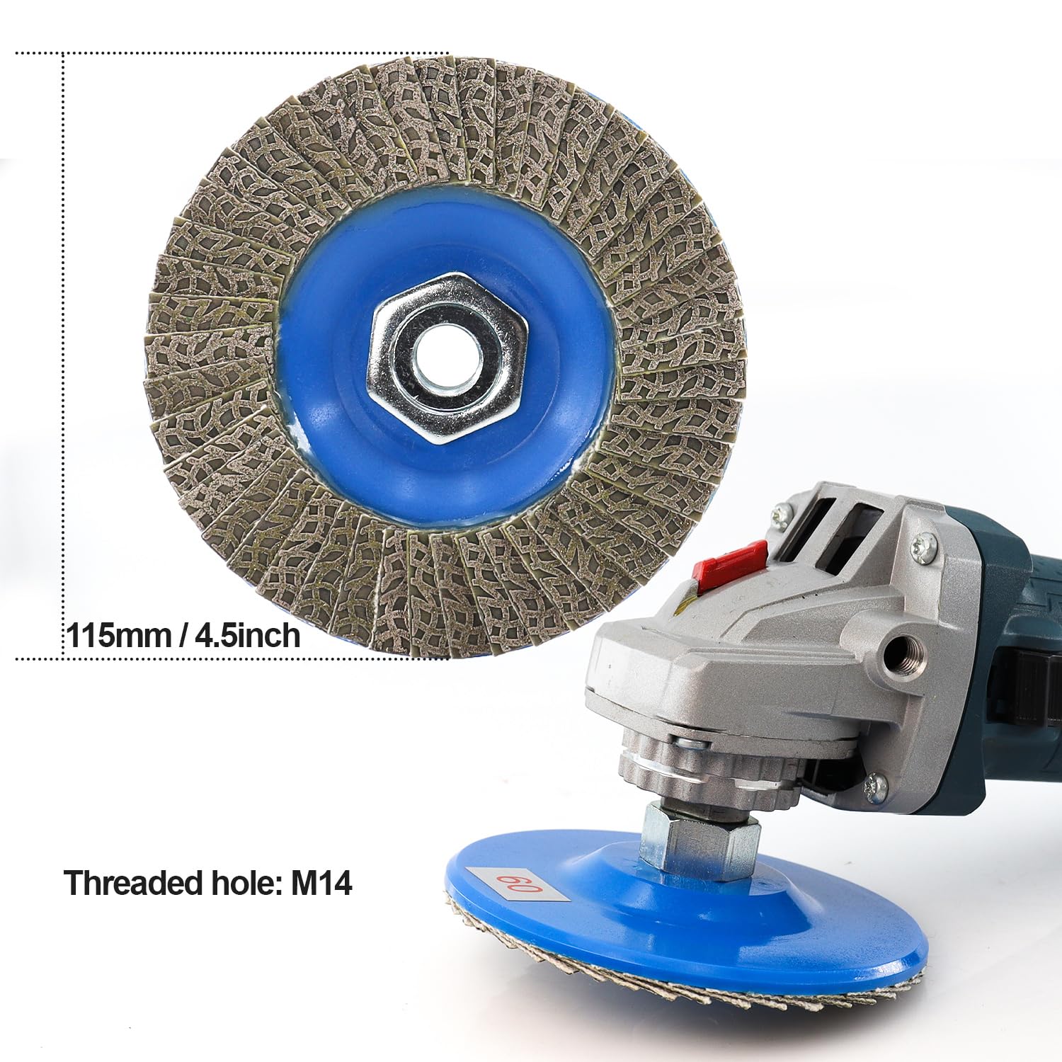 4.5 Inch Flap Sanding Disc 60 Grit with 5-8/11 Abrasive Grinding Wheel, Flap Wheel for Glass Stone Granite Concrete