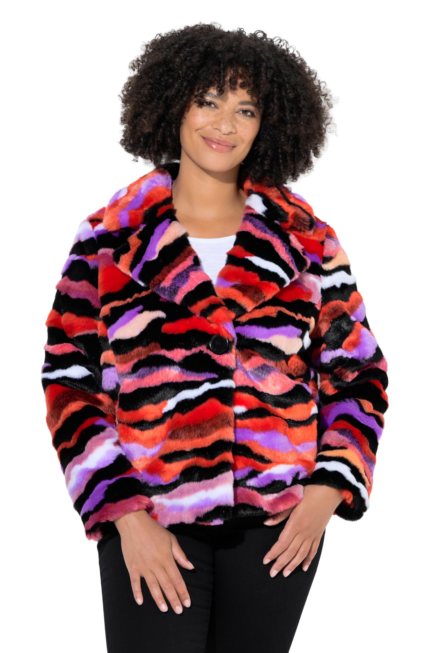 Angel of Style Damen große Größen Übergrößen Plus Size Plüschjacke, Straight Fit, offene Form, farbiges Muster 834929
