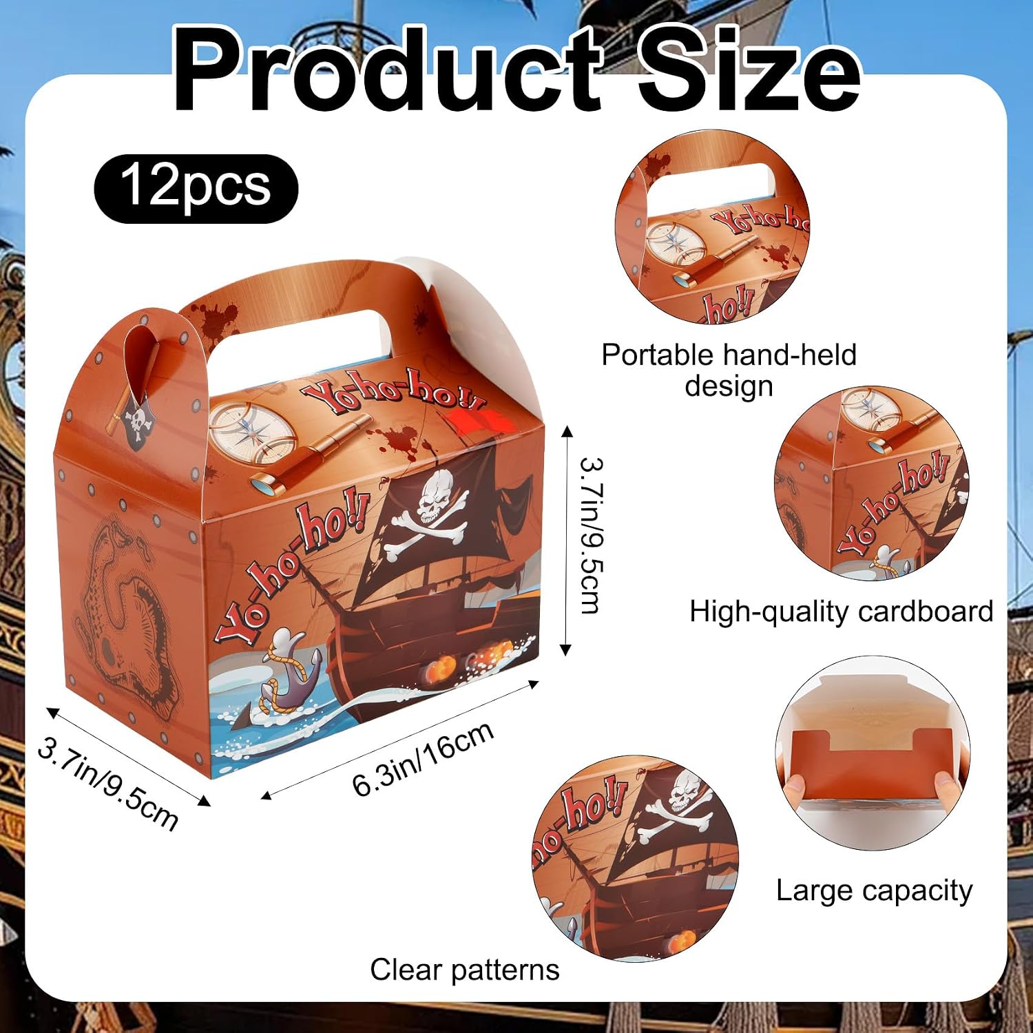jeowicti 12 Pack Pirate Themed Party Favor Boxes Gift Boxes Folding Paper Treat Box Goodie Box Gift Candy Bags Paper Pirate Themed Birthday Party Decorations Supplies(3.7x6.3x3.7in)