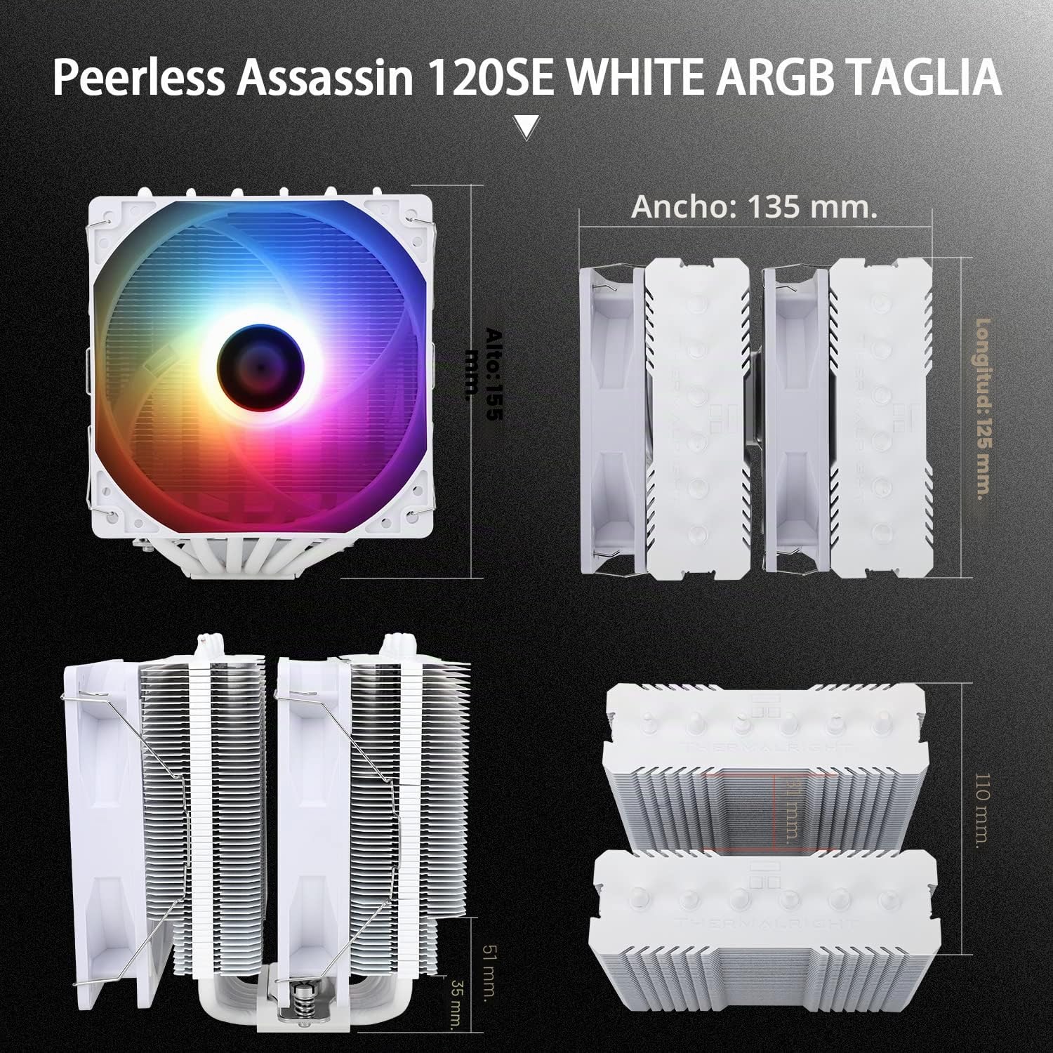 Thermalright PA120 SE ARGB Blanco Enfriador De Aire De CPU Blanco, EnTubos De Calor, Ventilador Doble TL-C12CW-S PWM De 120 mm, Tecnología AGHP, Para AMD AM4 /AM5 Intel 1700/115X/1200