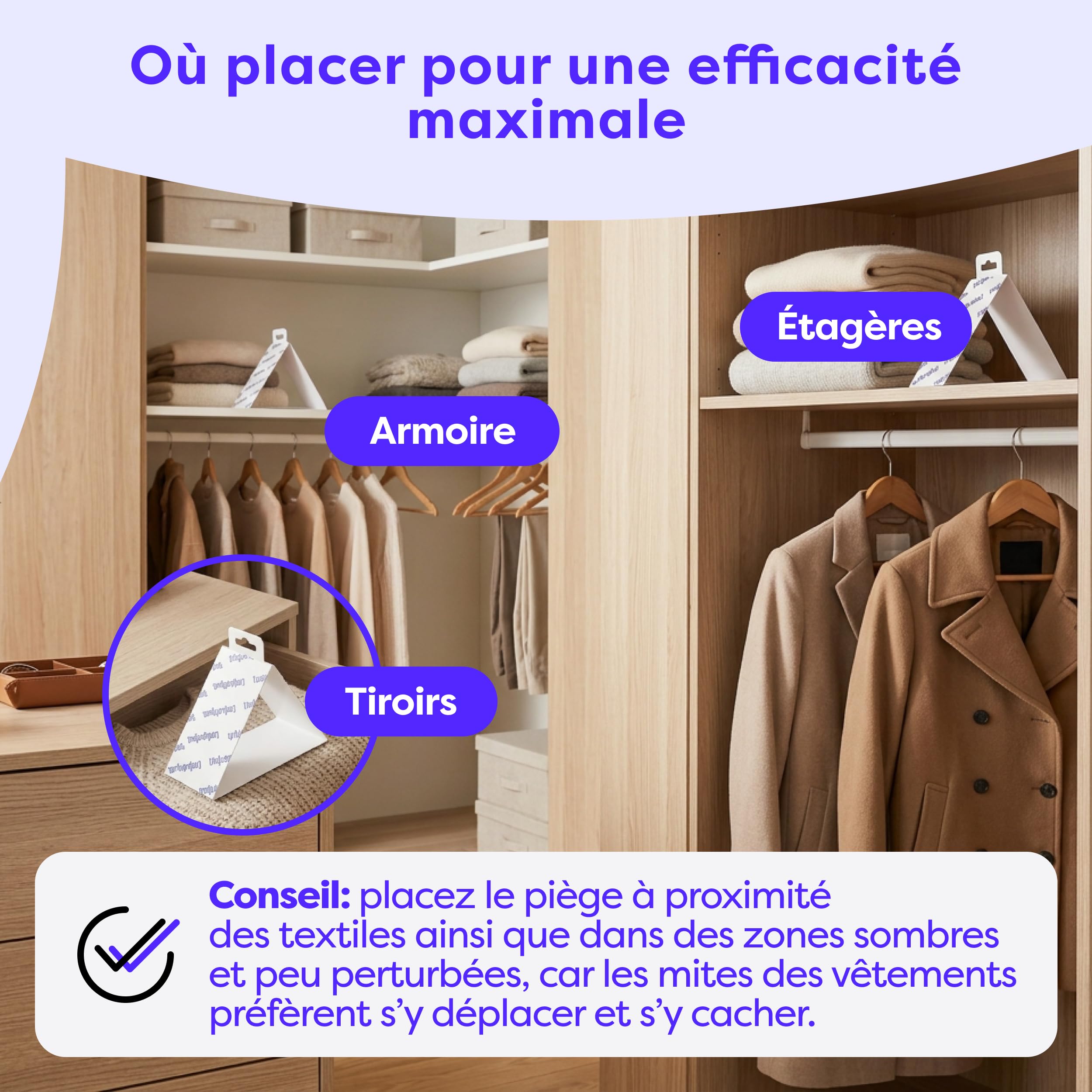 Wolkenfeld Anti Mites Textiles Piège à Mites Vêtements Adhésifs 8 Pièges Laine Cachemire 100% Naturel Fabriqué Allemagne