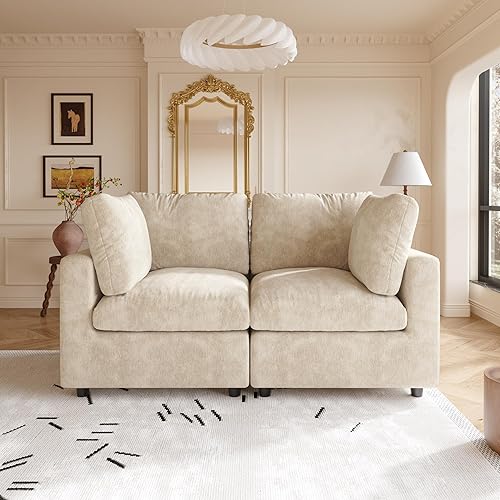 WJShome Modern Sectional Sofa, 67" 2-Seater Cloud Couch with Chenille Deep Seat Couches for Living Room, Bedroom and Apartment，Khkai