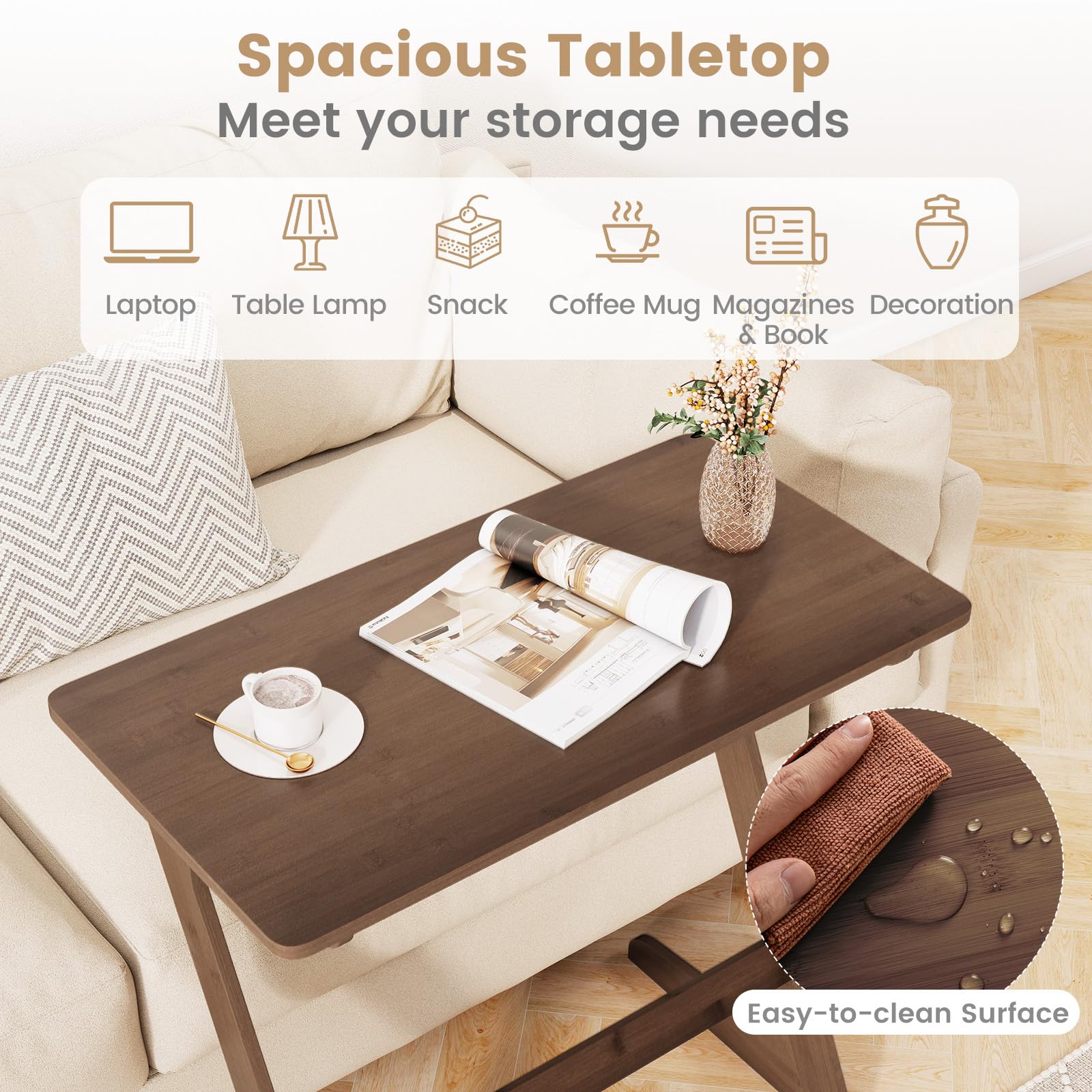 Amazon.com: Giantex Bamboo TV Tray Table, Z Shaped Sofa Couch Side