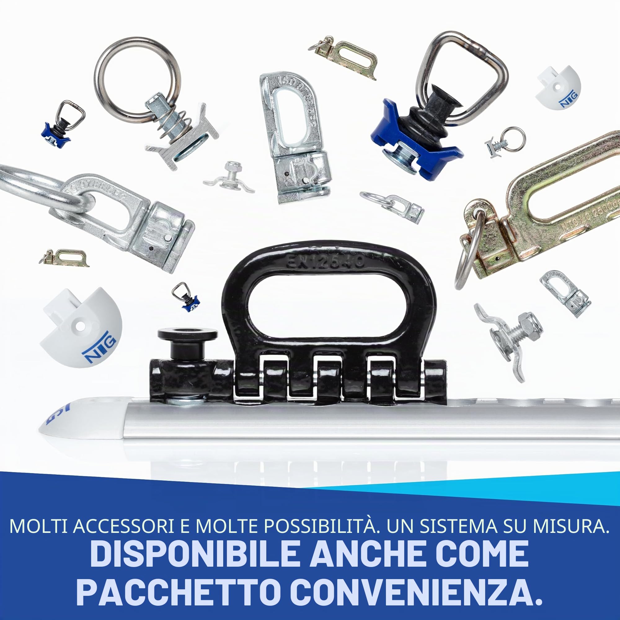 NTG Set di binari aerei in alluminio, forma semicircolare, 0,5-10 m, guida aerea per fissaggio carico camion e camper - forata e anodizzata - 2x1 metro