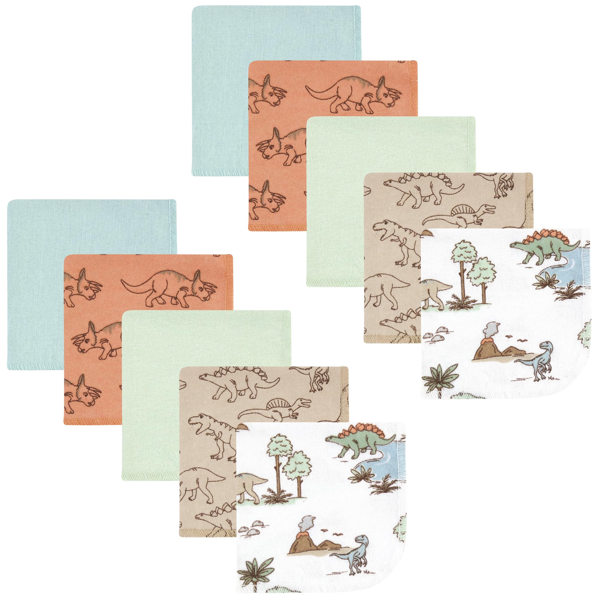 Hudson Baby Unisex Baby Flannel Cotton Poly Washcloths, Dinosaur Adventures 10Pk, One Size